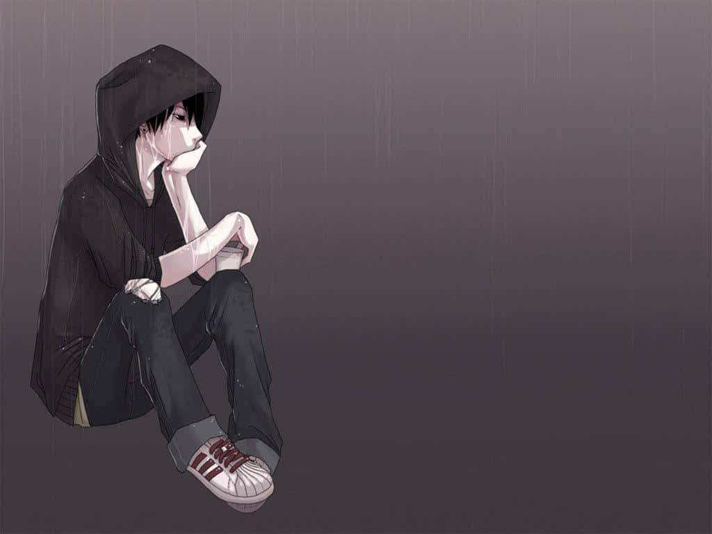 A Boy Sitting On The Ground In A Hoodie Background