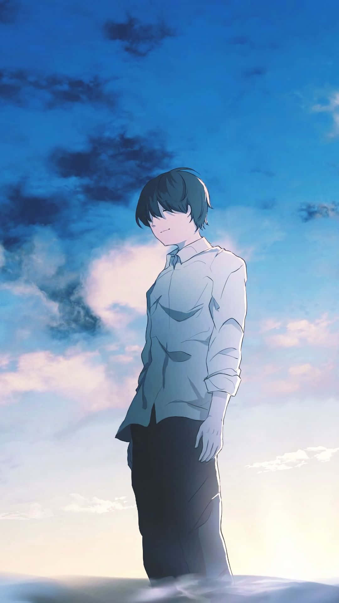 A Boy Standing In The Water With A Blue Sky