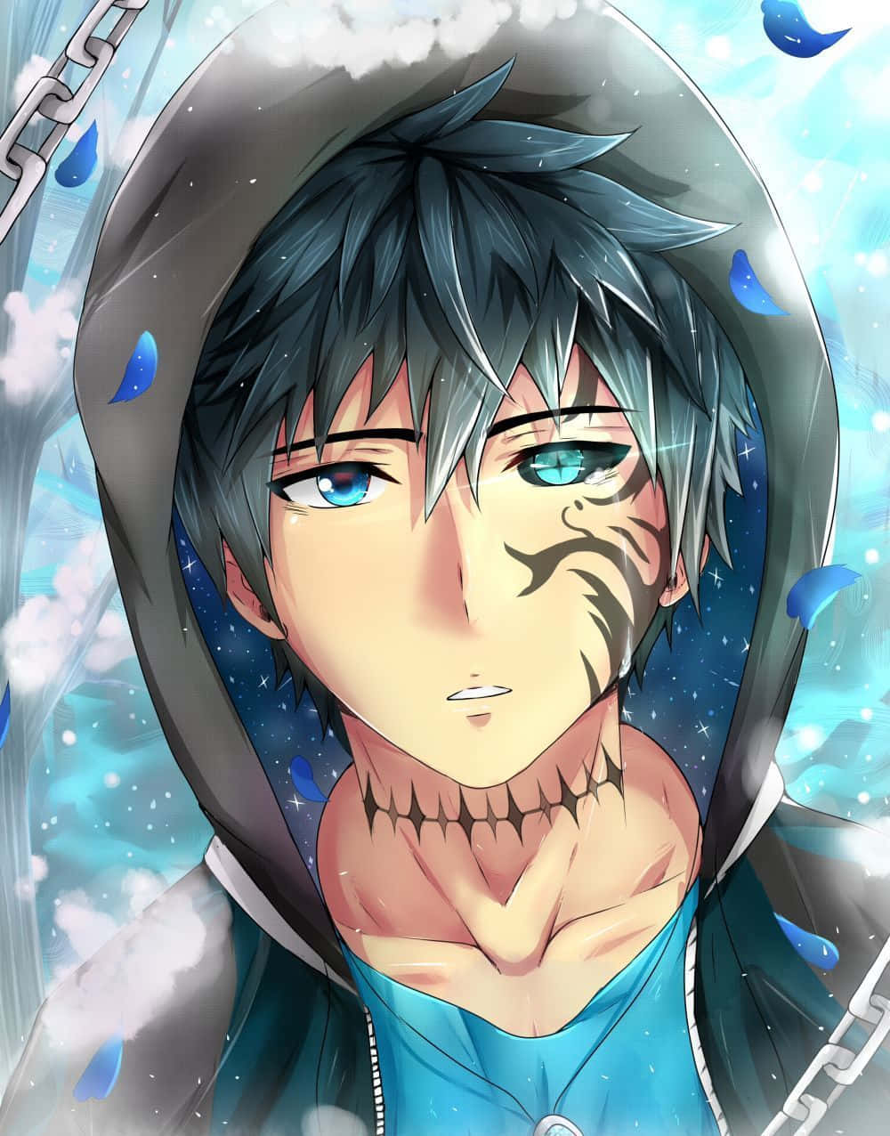 A Boy With Blue Eyes And Blue Hair Background