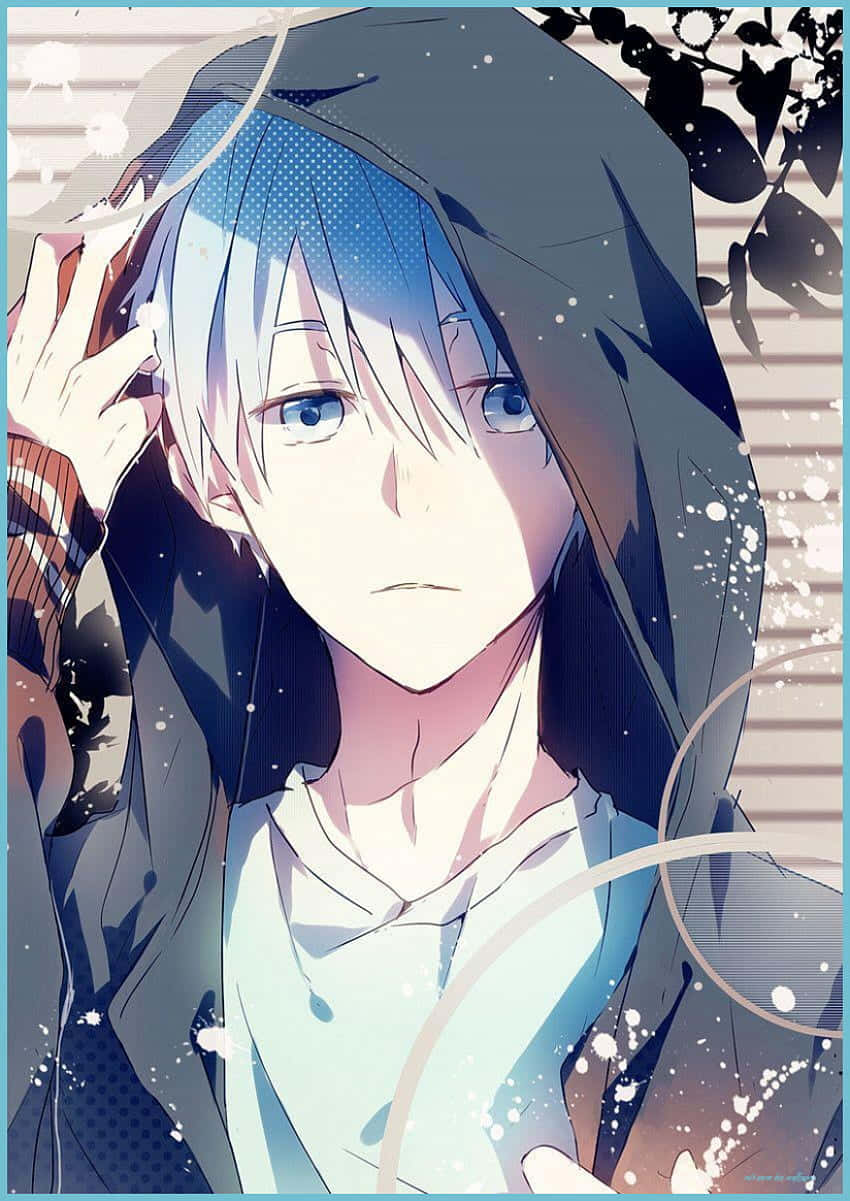 A Boy With Blue Hair And A Hoodie Background