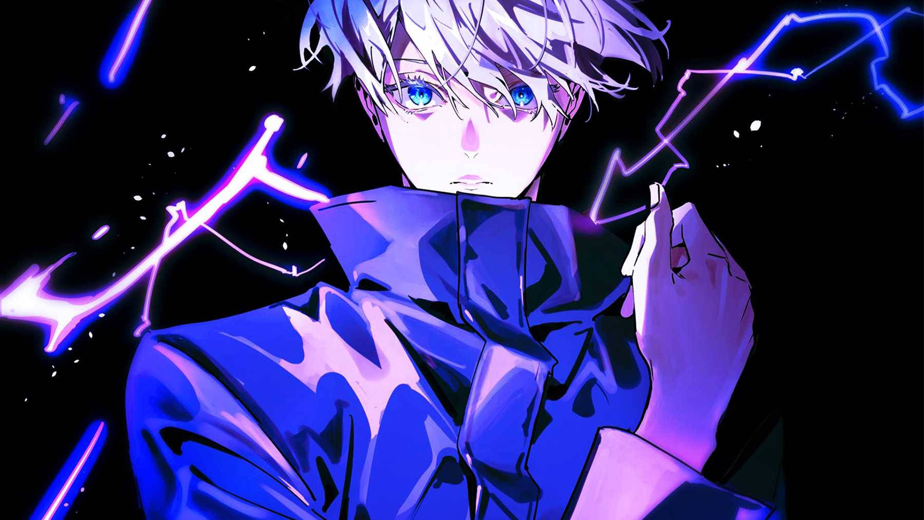 A Boy With Blue Hair And Blue Eyes Is Holding A Flashlight Background