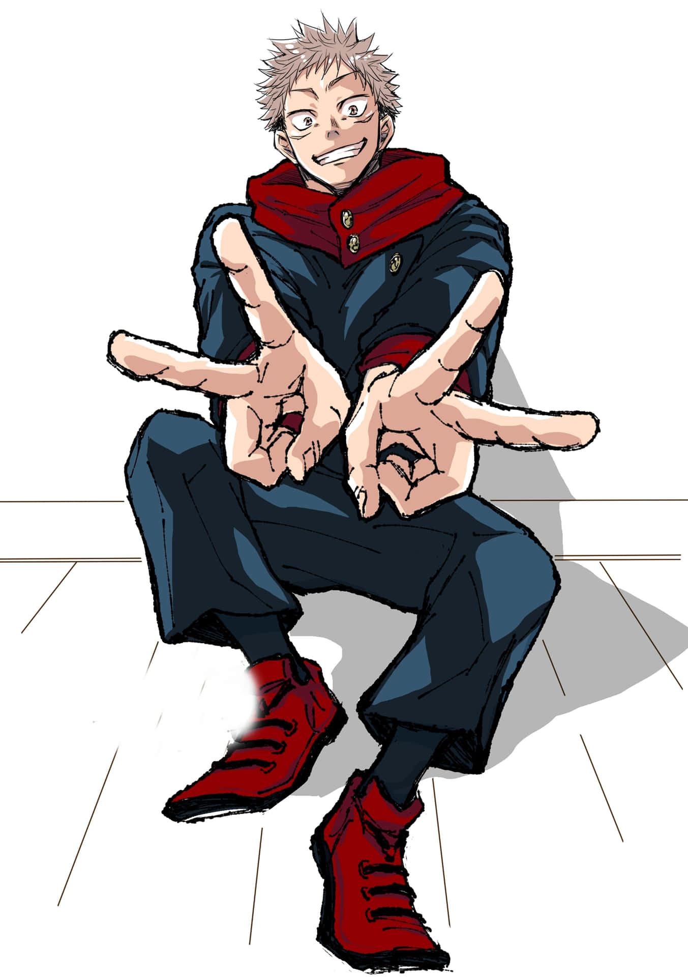 A Boy With Glasses And Red Shoes Is Sitting On The Floor Background