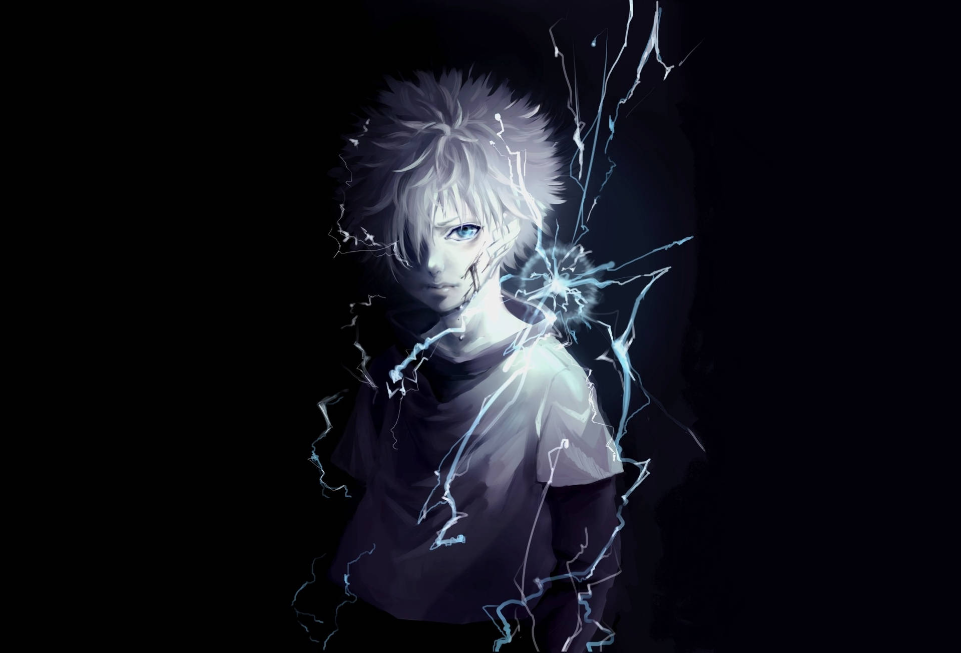 A Boy With Lightning In His Face Background