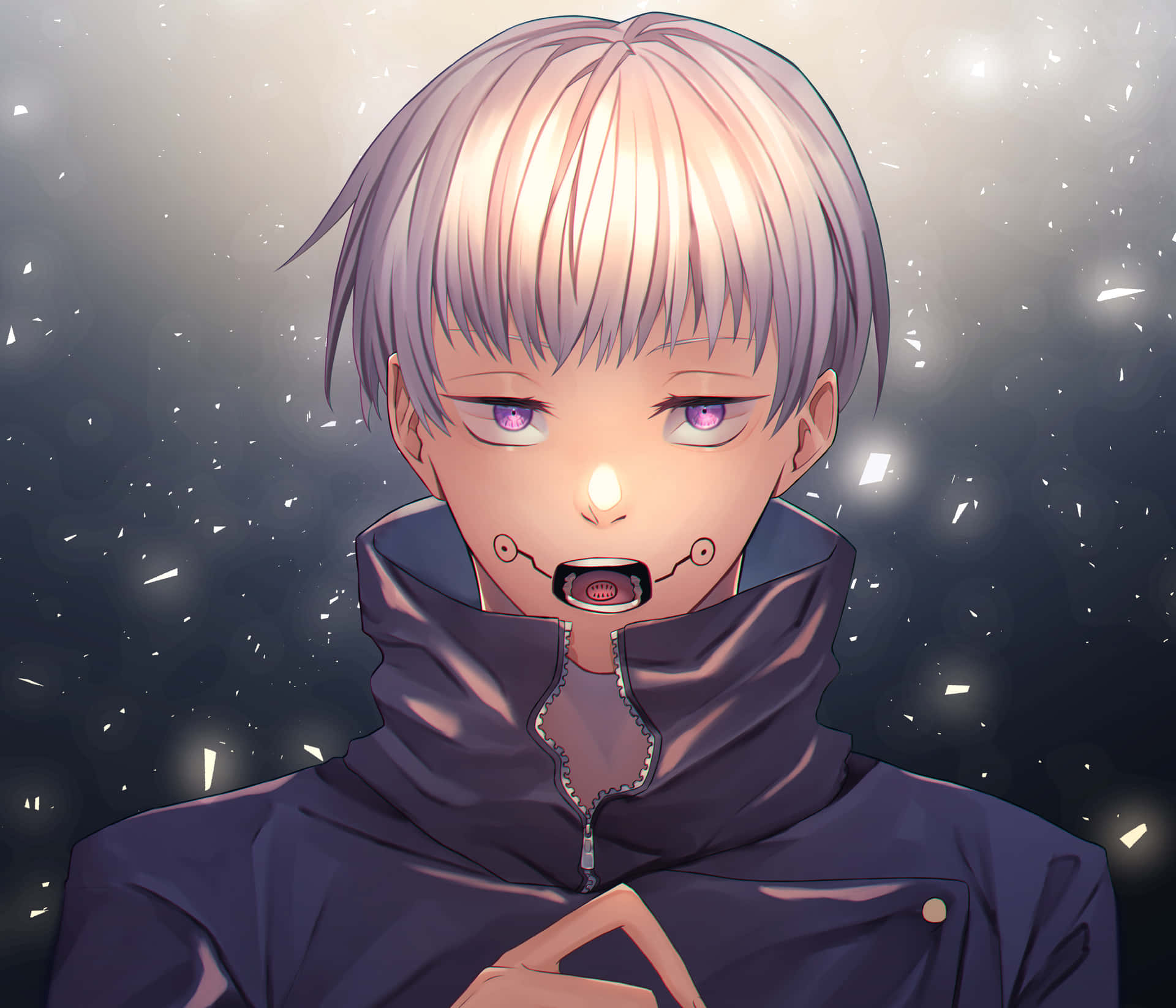A Boy With Purple Hair And A Black Jacket Background