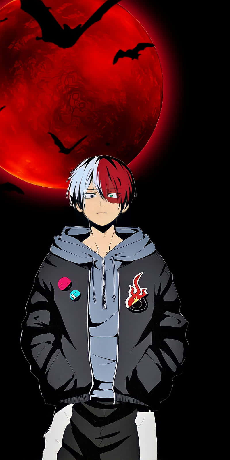 A Boy With Red Hair Standing In Front Of A Red Moon Background