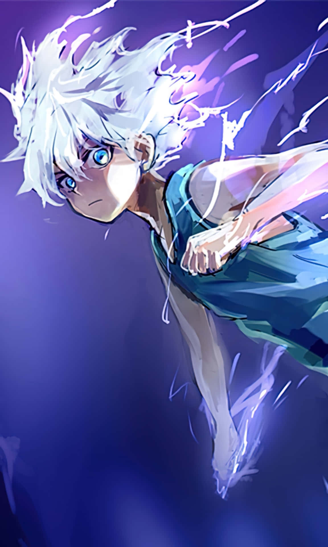 A Boy With White Hair Flying Through The Air Background