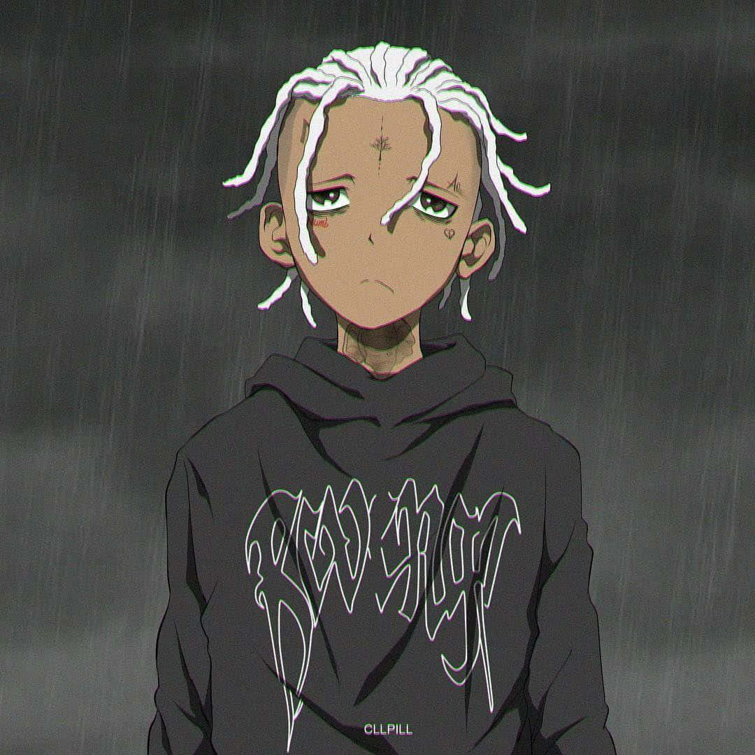 A Boy With White Hair Standing In The Rain