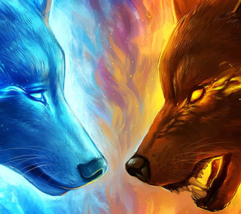 A Breath-taking Moment, Where A Wolf Of Fire And Ice Stands In The Stillness Of The Night. Background