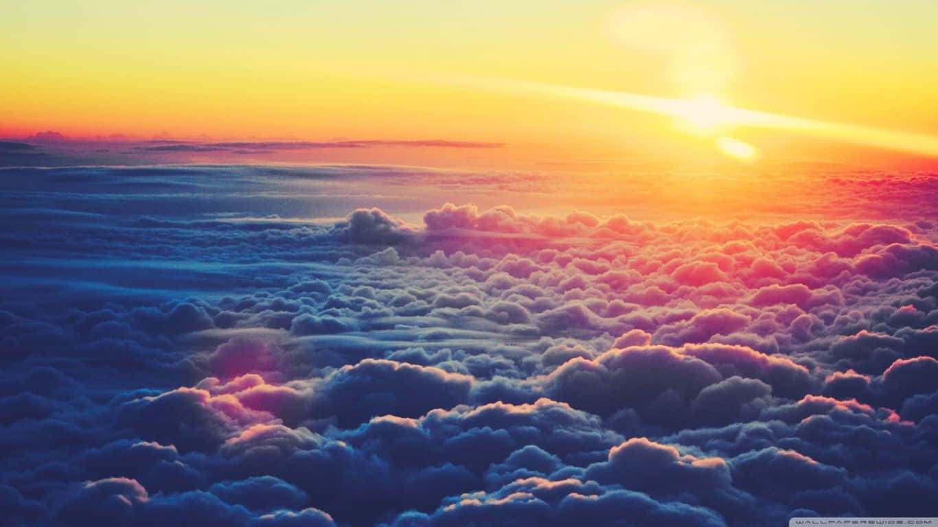 A Breathtaking Orange And Pink Sunrise Casts Its Warm Light Against A Backdrop Of Trees