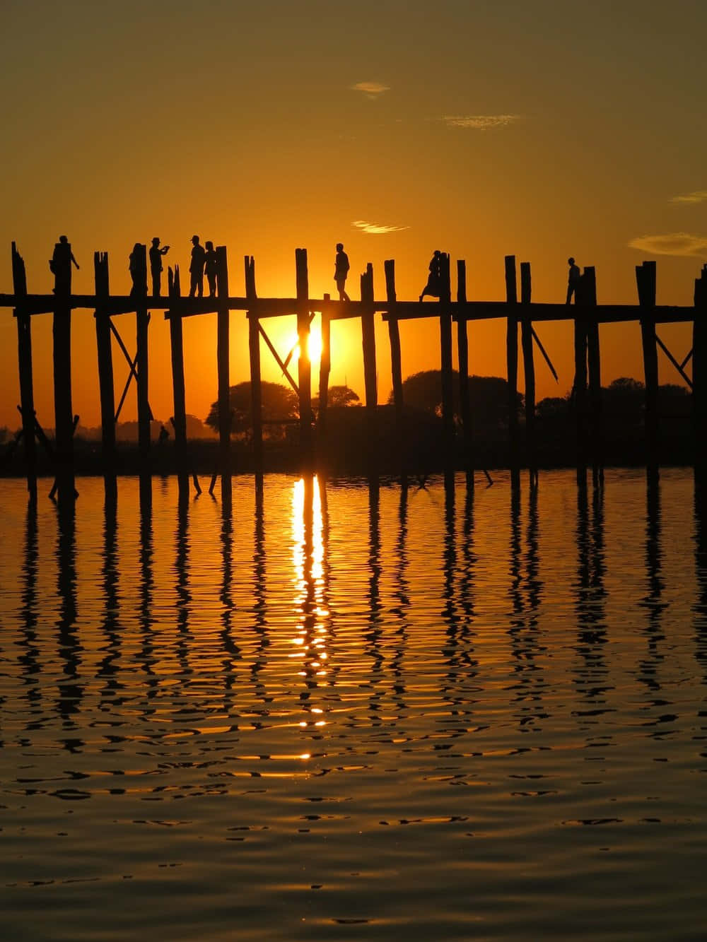 A Breathtaking Sunset Behind U Bein Bridge Near Mandalay Background