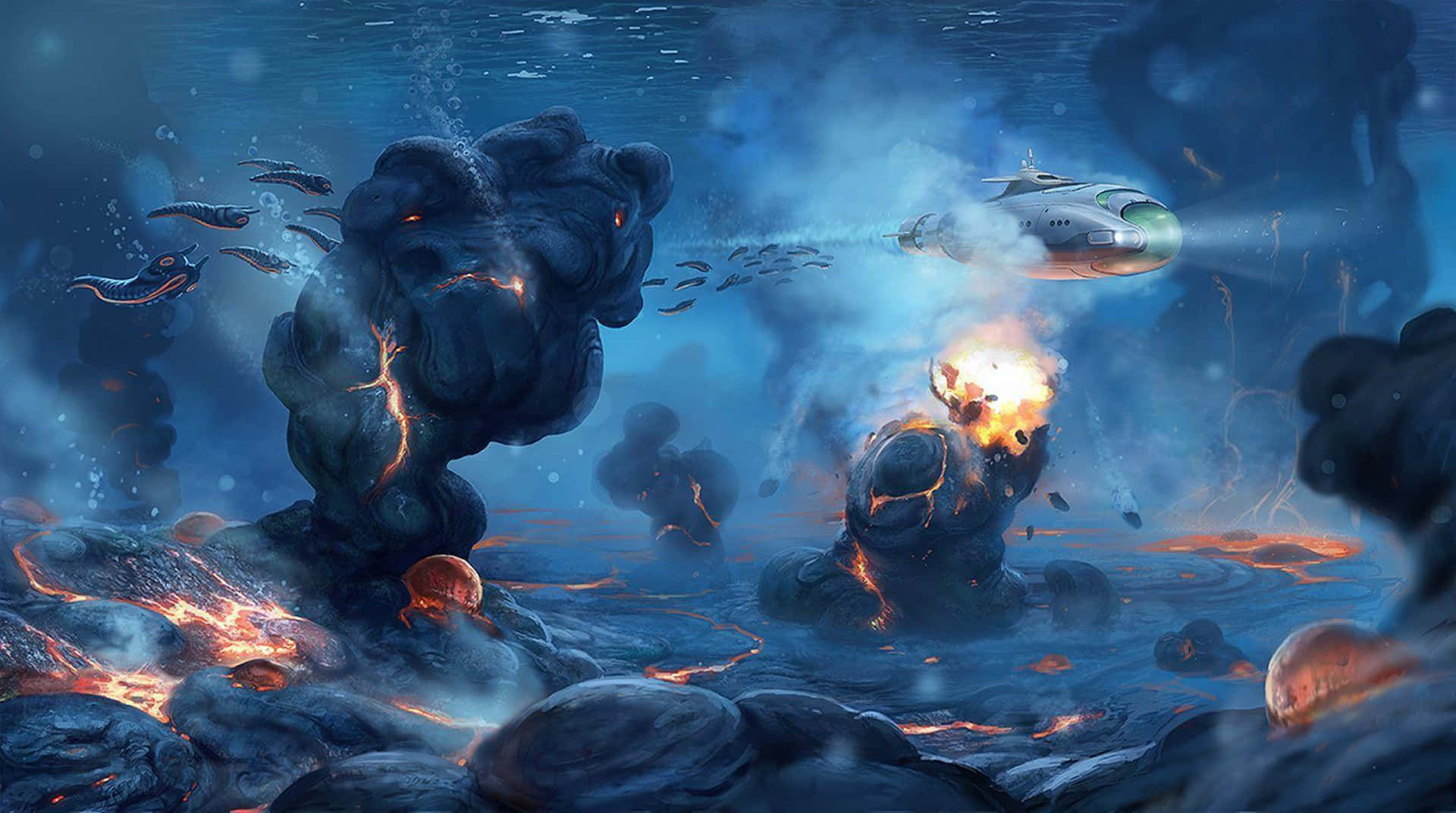 A Breathtaking View Of The Ocean Depths Of Subnautica In 4k Resolution Background
