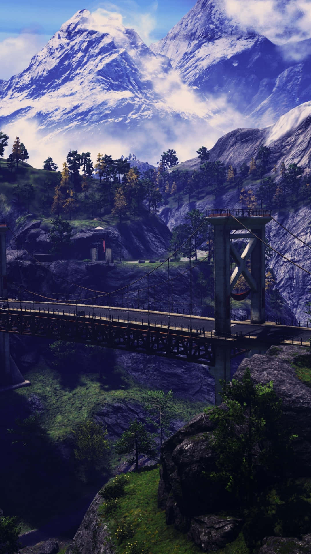 A Bridge Over A Mountain Background