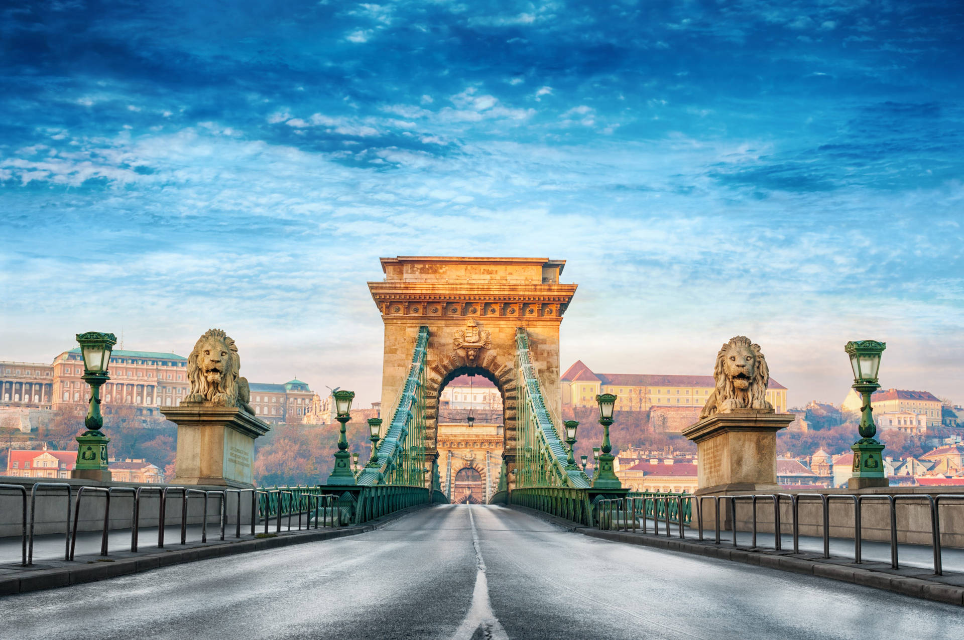 A Bridge With A Statue On It Background