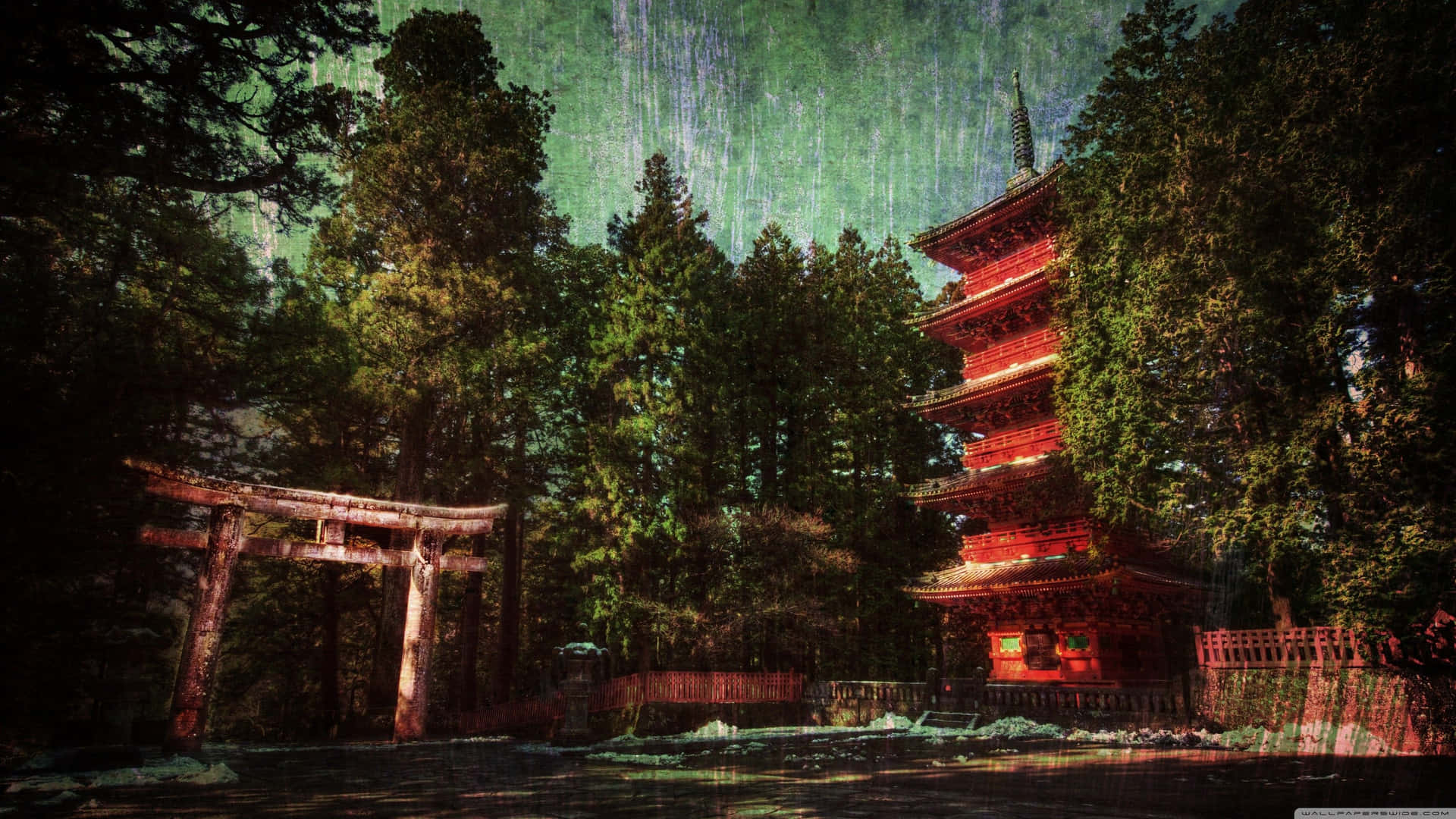 A Bright Red Japanese Archway Background