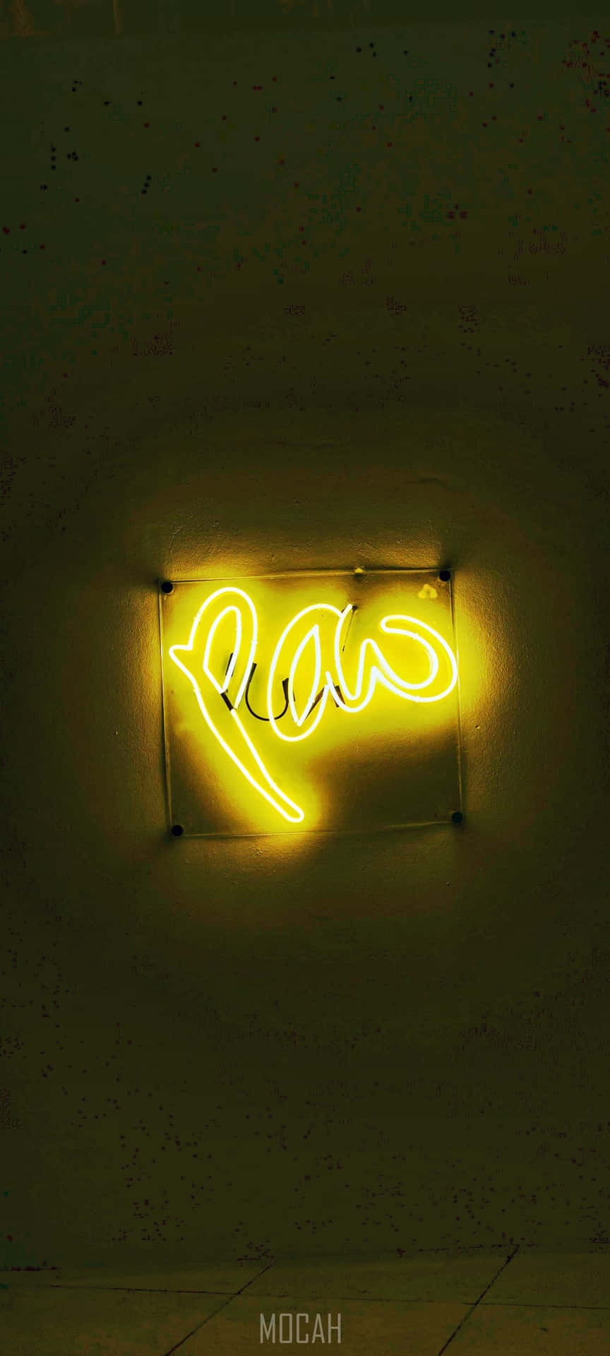 A Bright Yellow Neon Light Shines In The Night Background