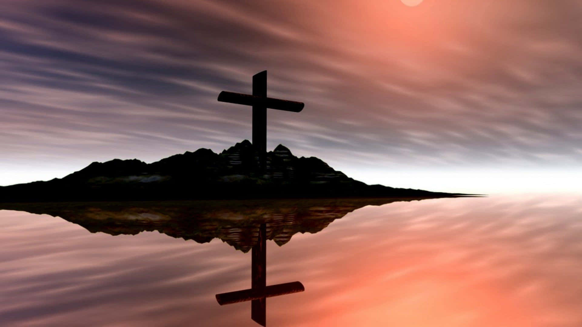 A Brightly-colored Miniature Crucifix Hanging Against A Simple Background