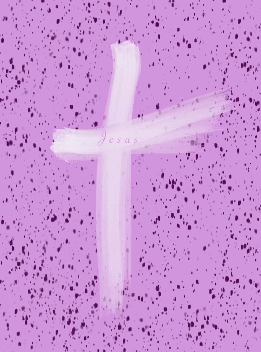 A Brightly Lit Pink Cross Stands Among The Stars