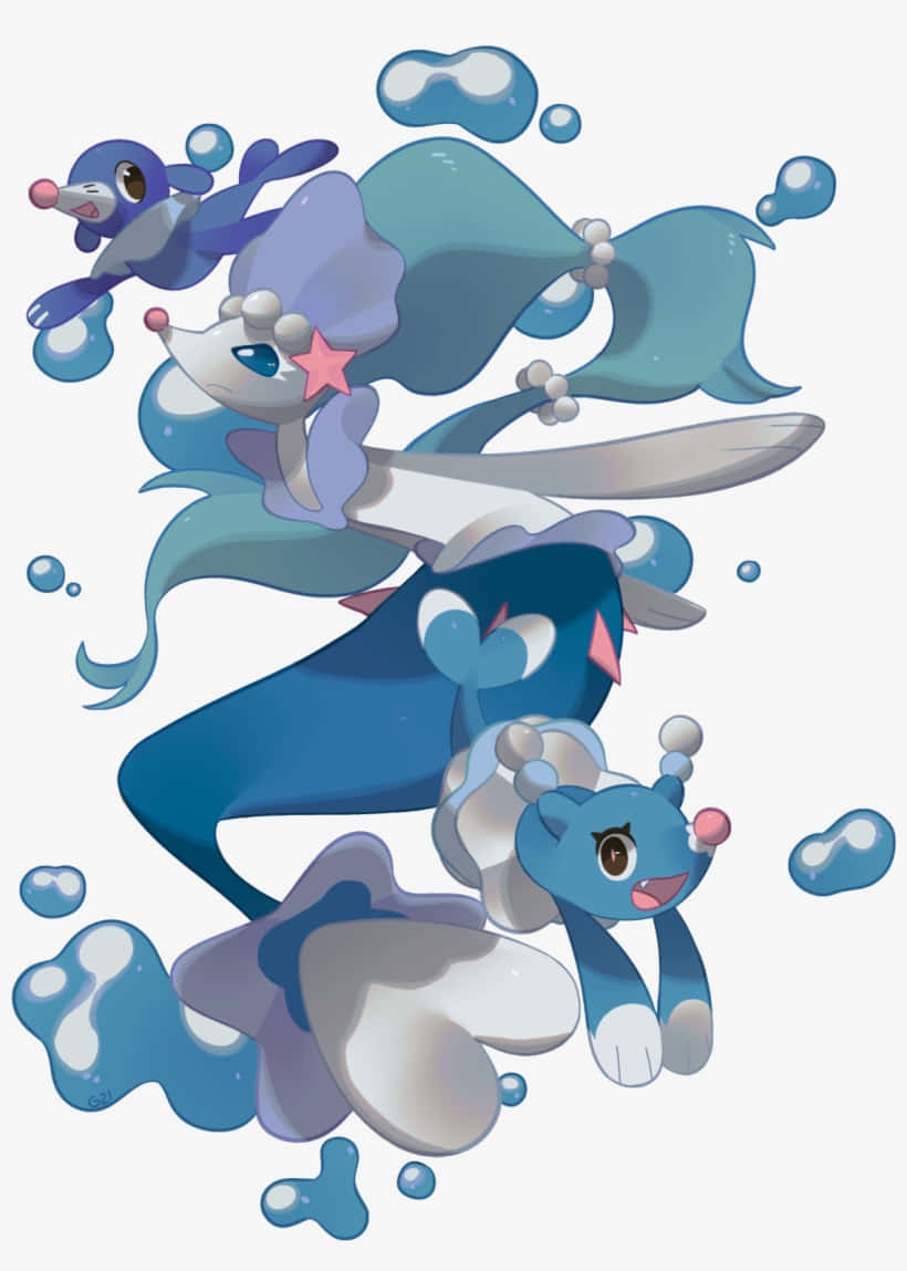 A Brionne, Popplio And Primarina Cheering Up Together. Background