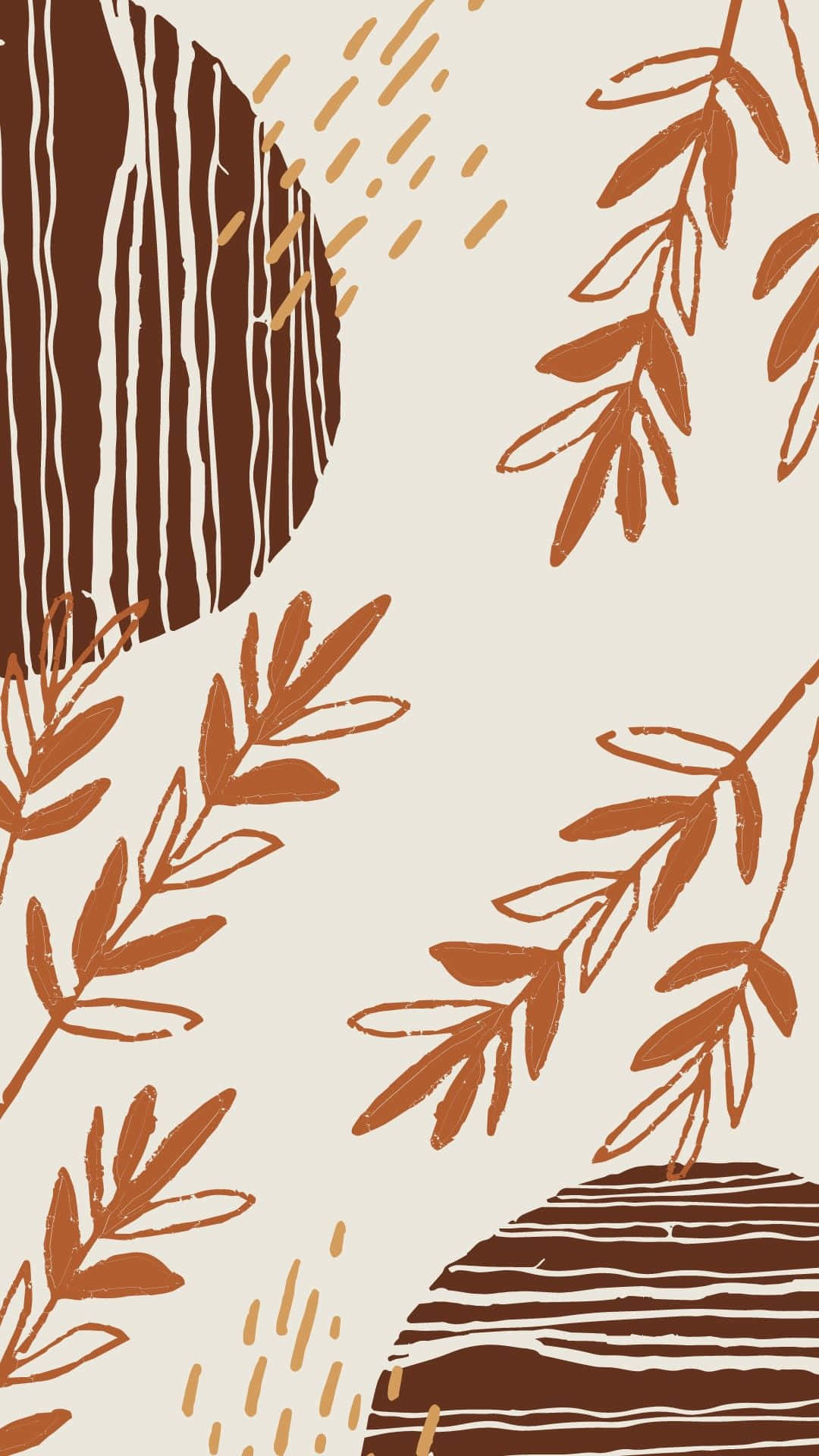 A Brown And Beige Pattern With Leaves And Branches Background