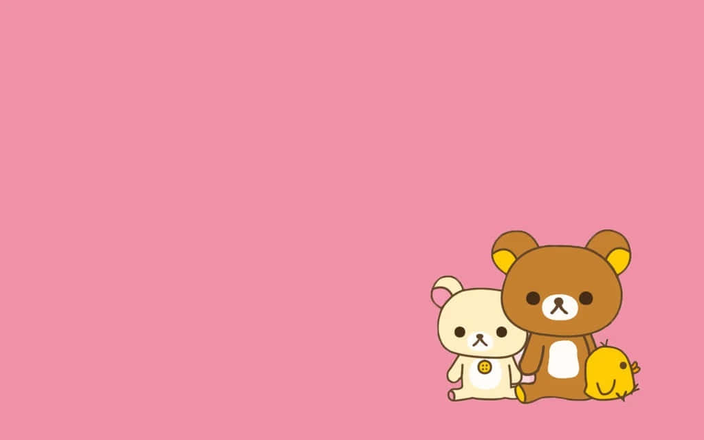 A Brown Bear And A Brown Bunny On A Pink Background Background