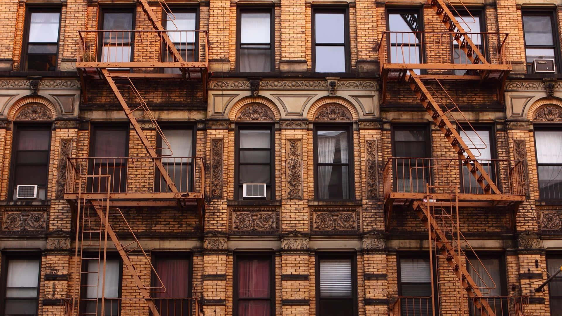 A Building With Fire Escapes On The Side