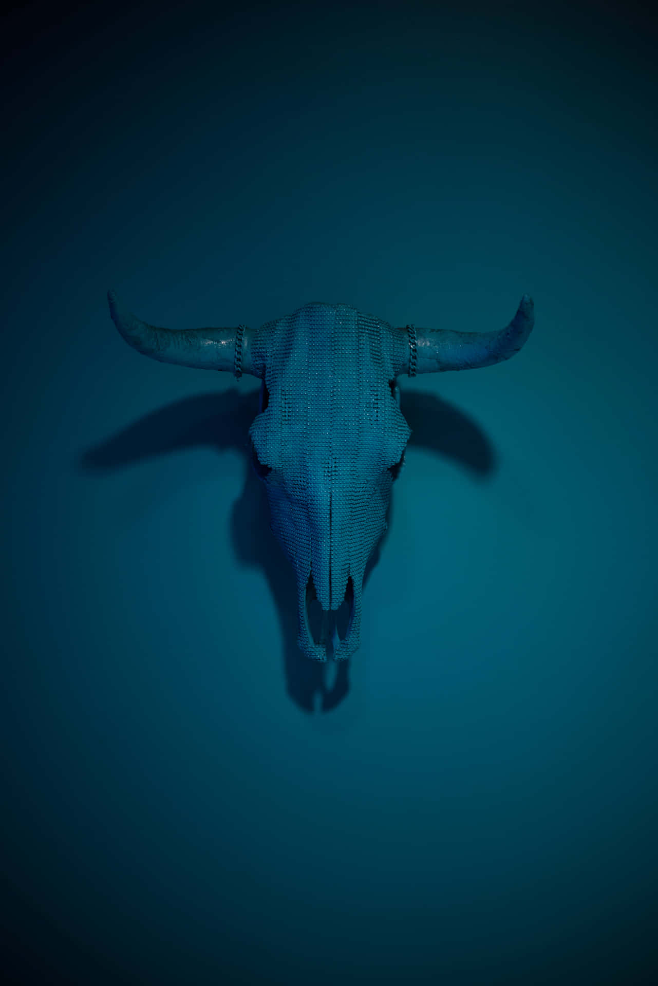 A Bull Skull Against A Blue Sky Background