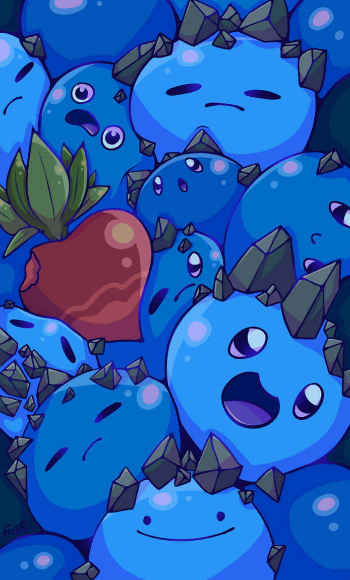 A Bunch Of Blue Berries With Faces On Them Background