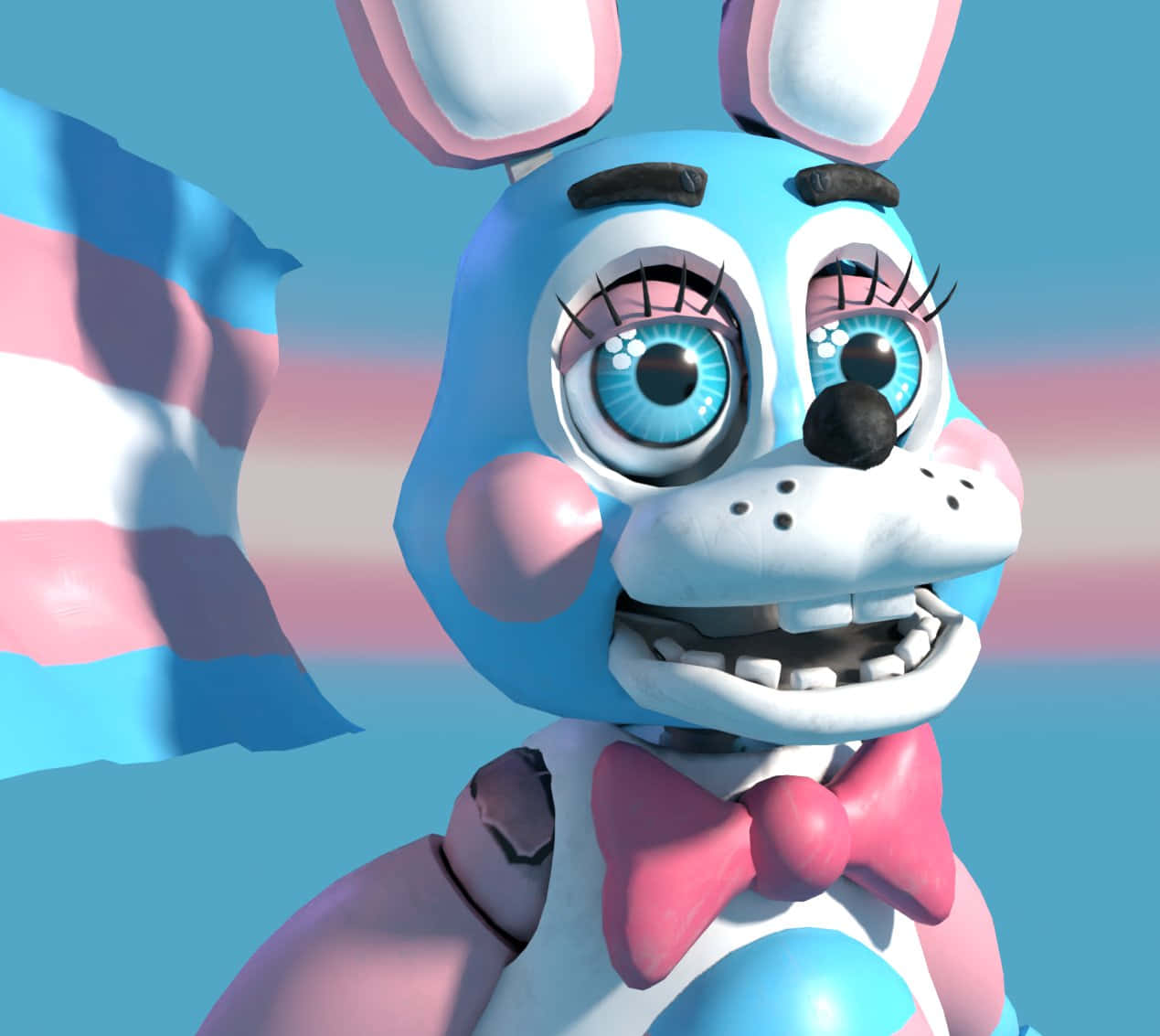 A Bunny With A Blue And Pink Bow