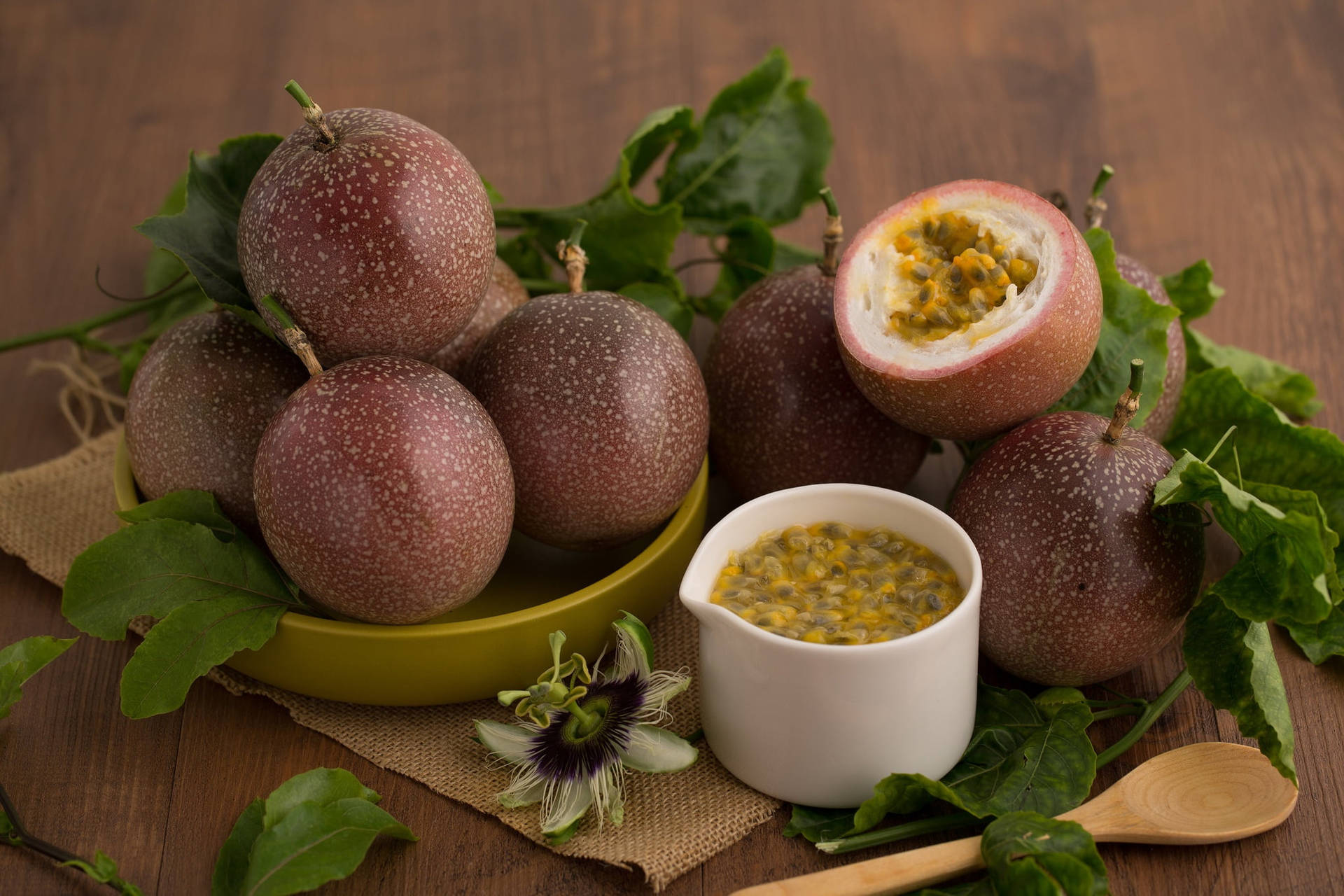 A Burst Of Tropical Delight: Fresh Passion Fruits With Curd Background