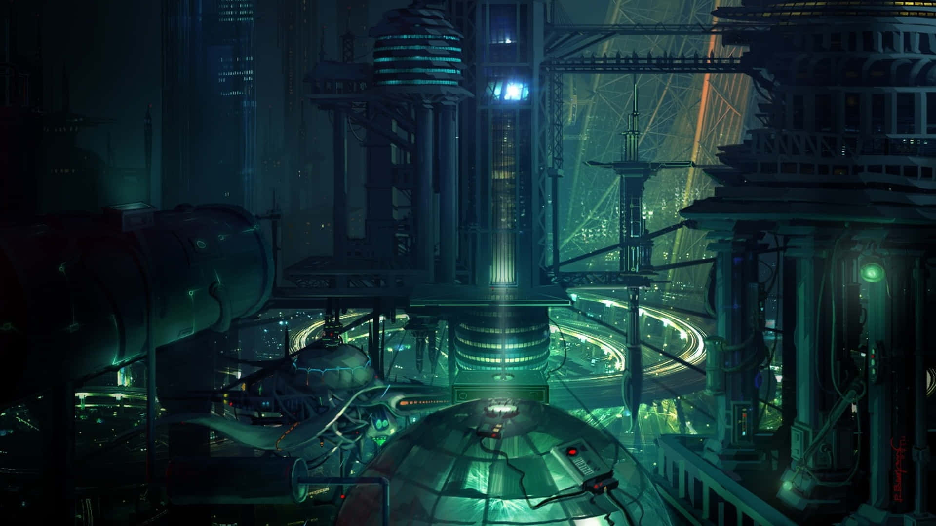 A Bustling Futuristic City Rising From The Earth, Full Of Energy Background