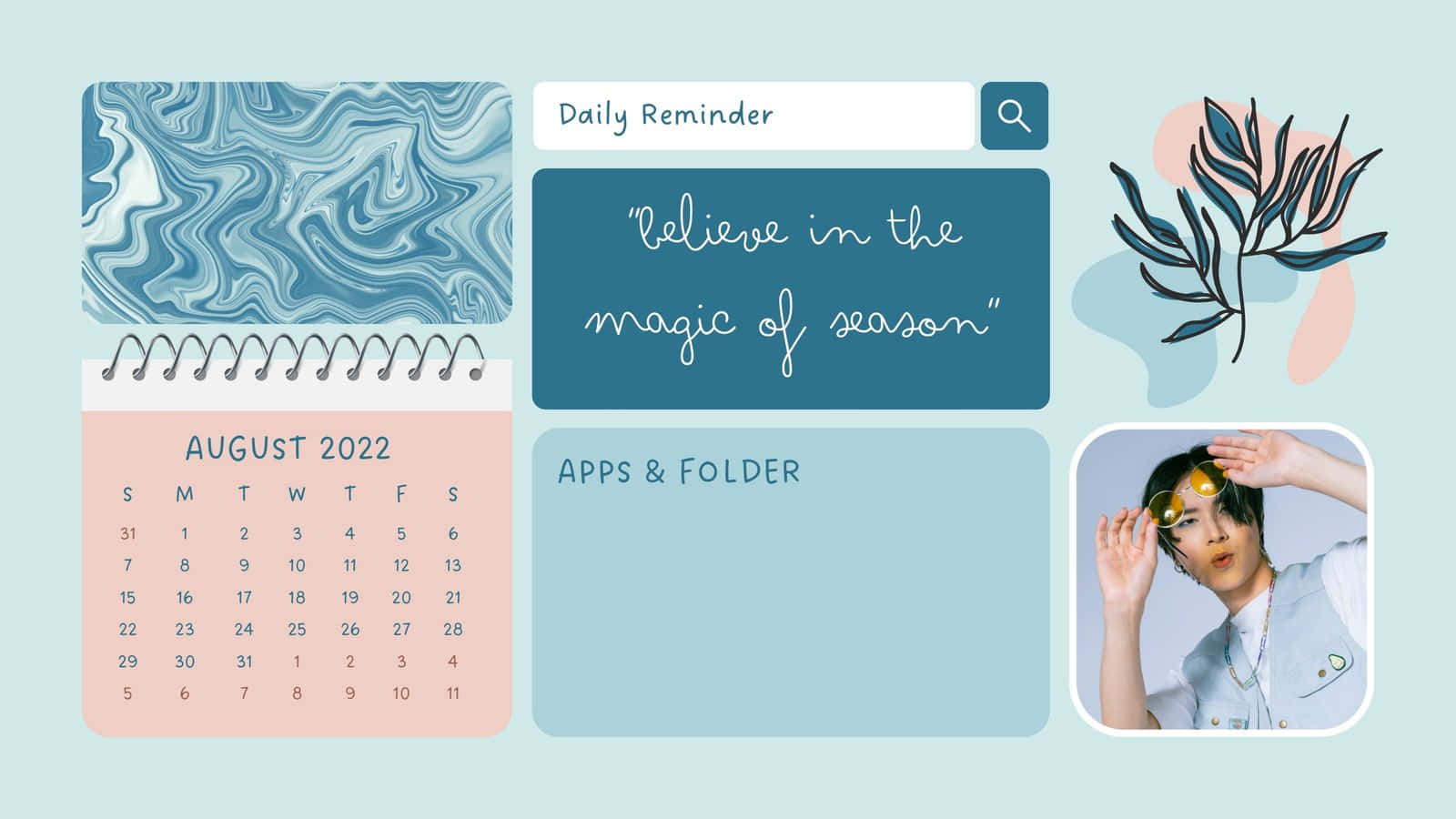 A Calendar With A Blue Background And A Flower Background