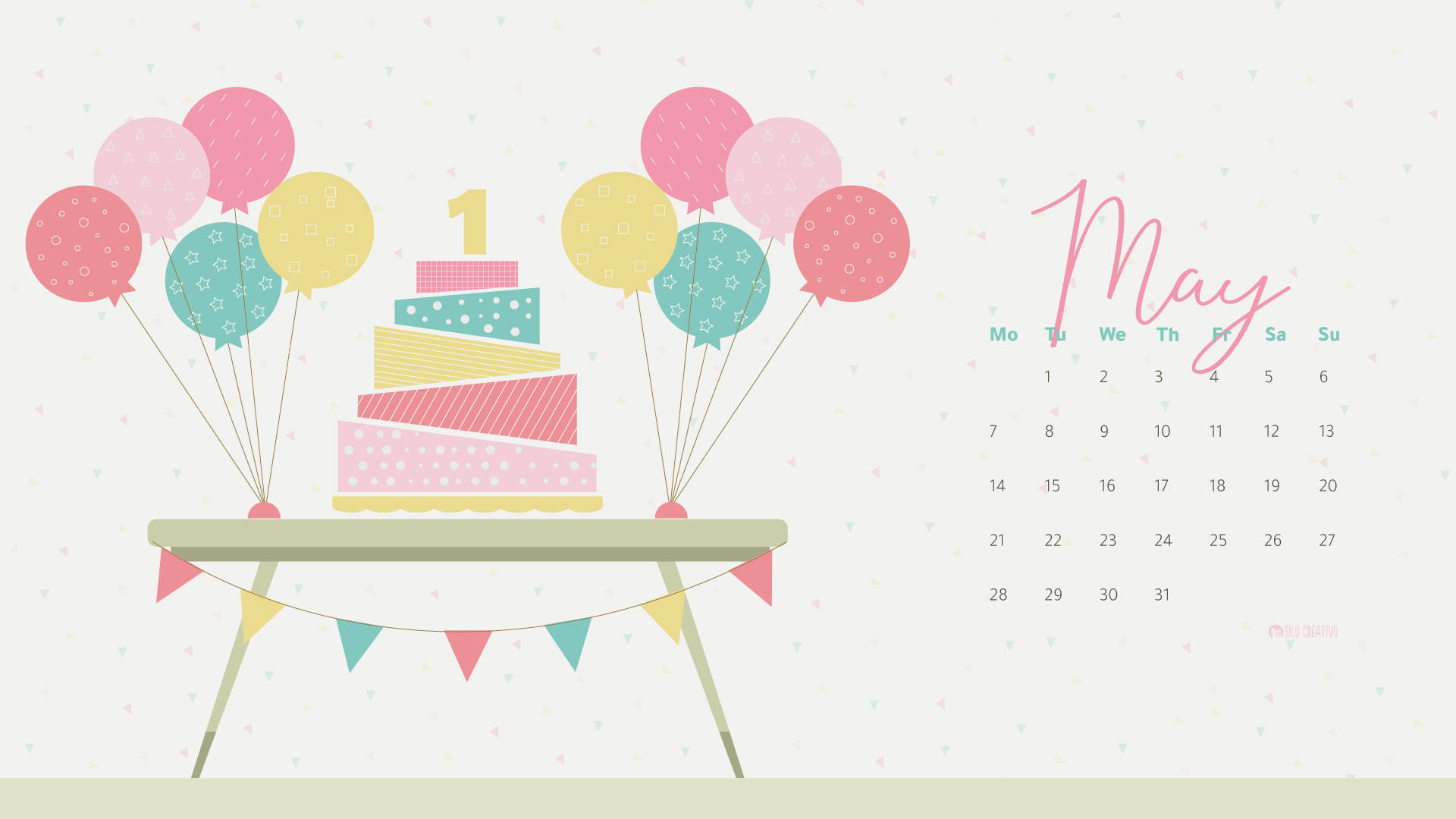 A Calendar With A Cake And Balloons Background