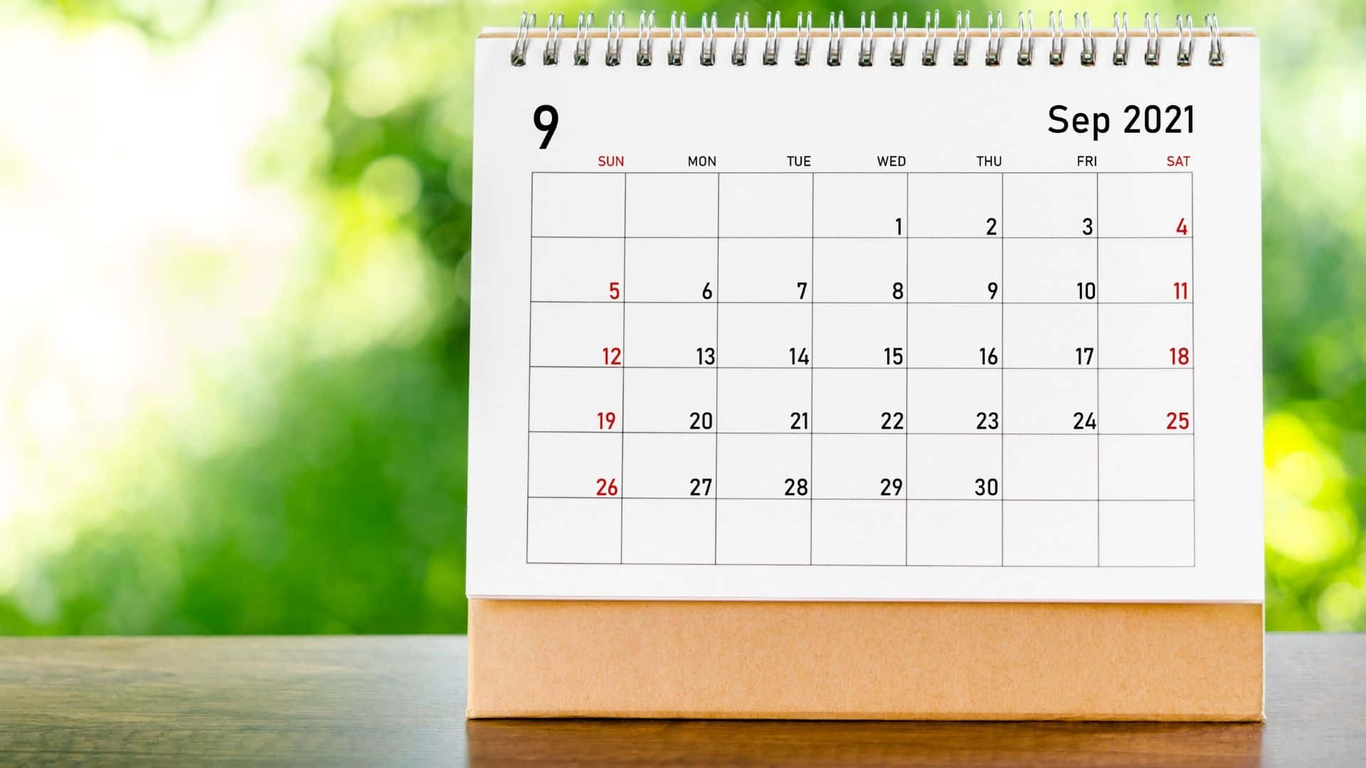 A Calendar With A Green Background On A Table