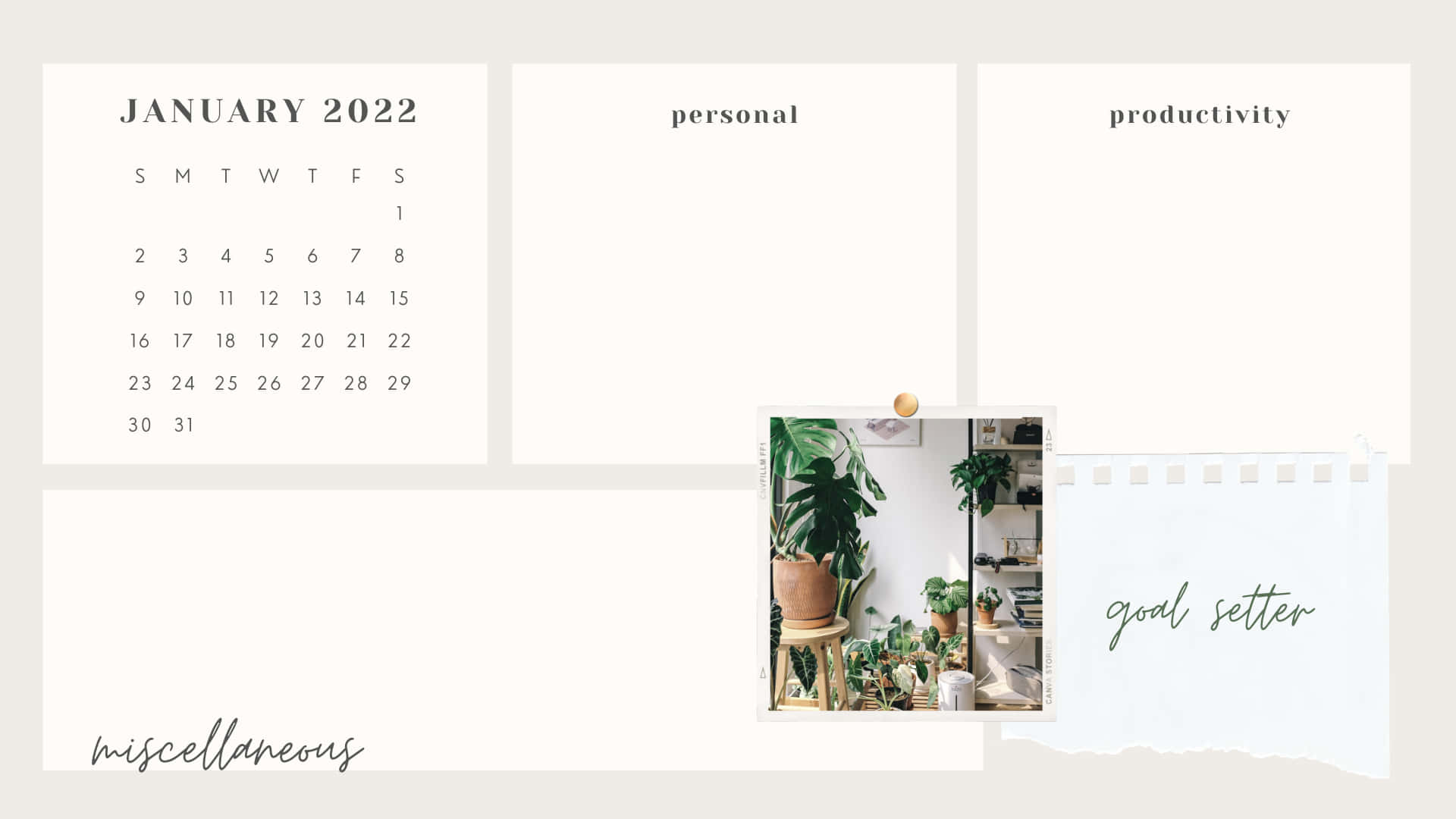 A Calendar With A Plant And A Planter Background