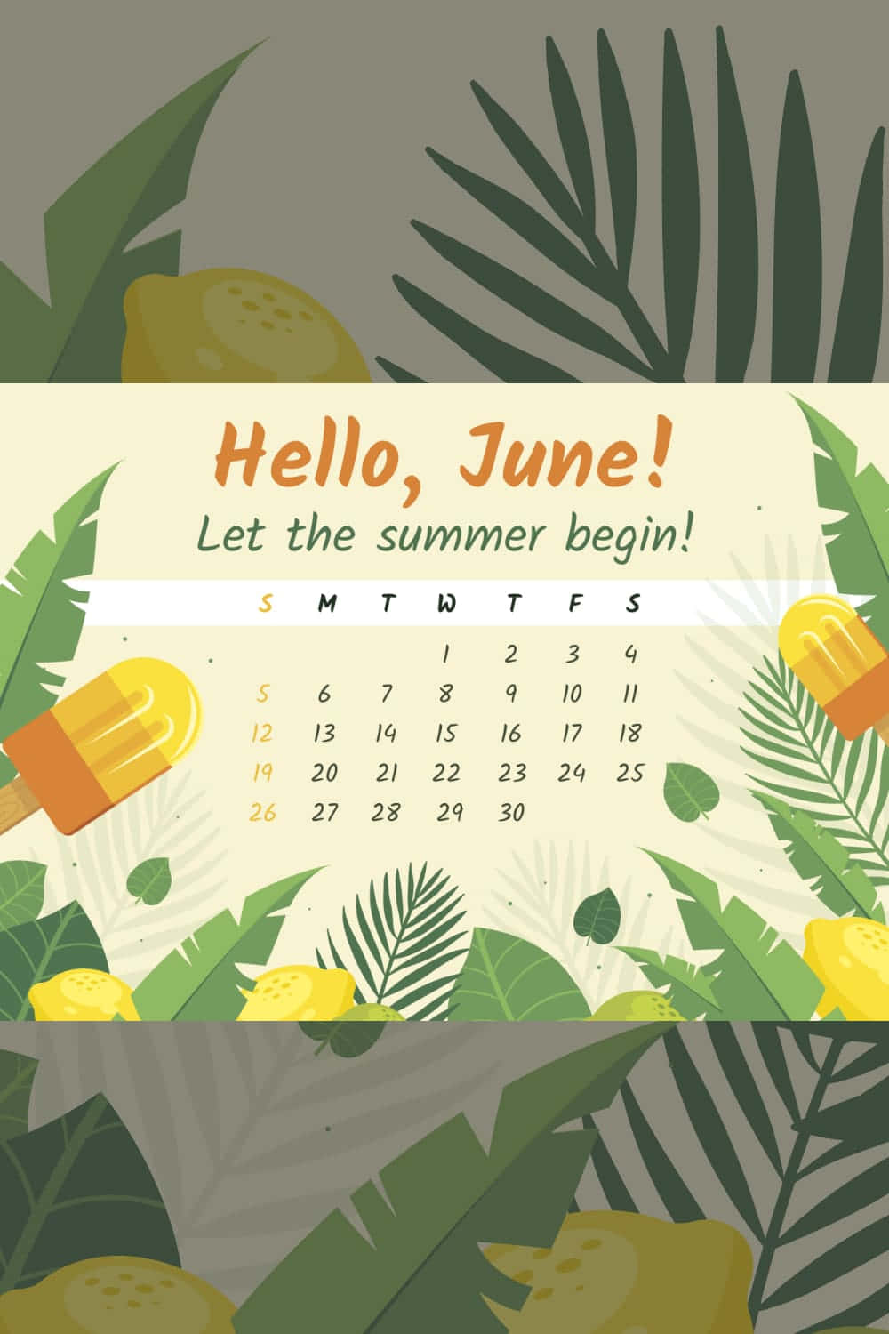 A Calendar With A Tropical Theme And A Pineapple Background