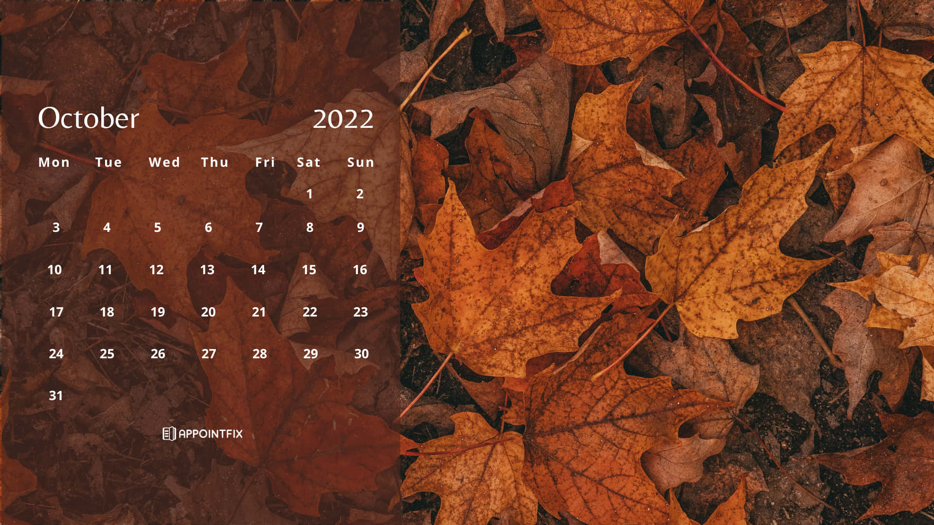 A Calendar With Autumn Leaves On It Background