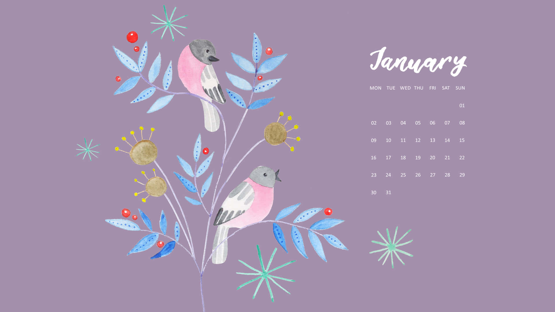 A Calendar With Birds On It Background