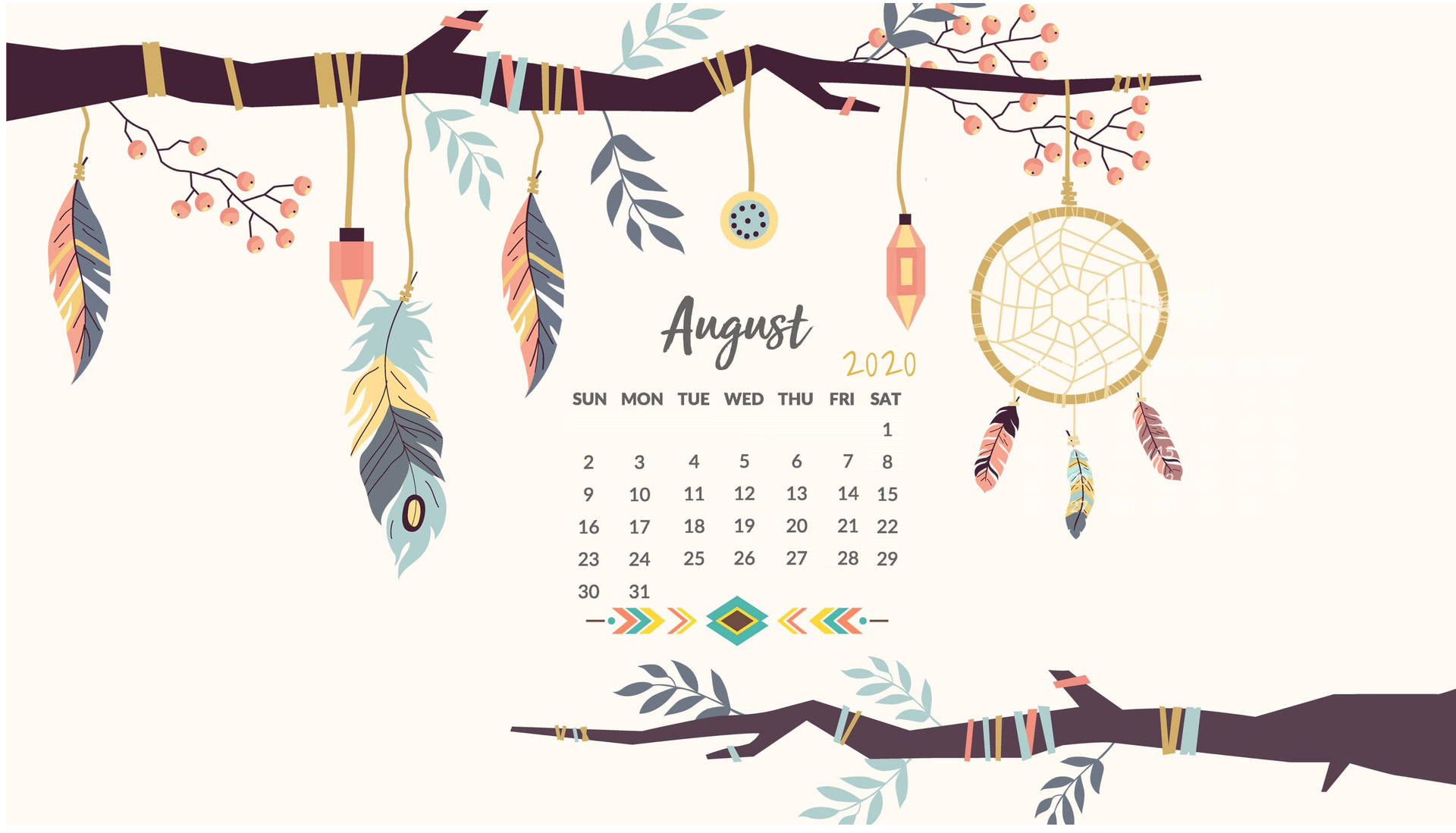 A Calendar With Feathers And Branches On It