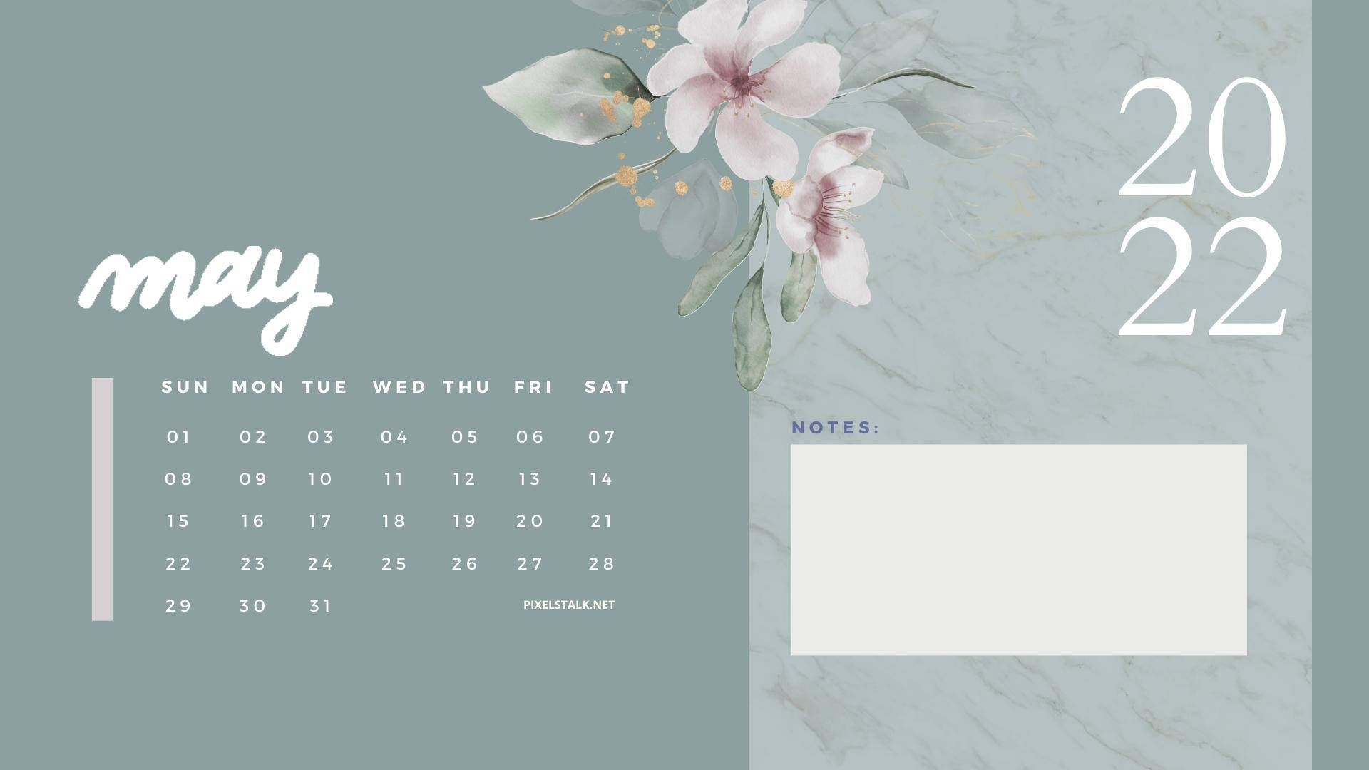 A Calendar With Flowers And A Blue Background Background