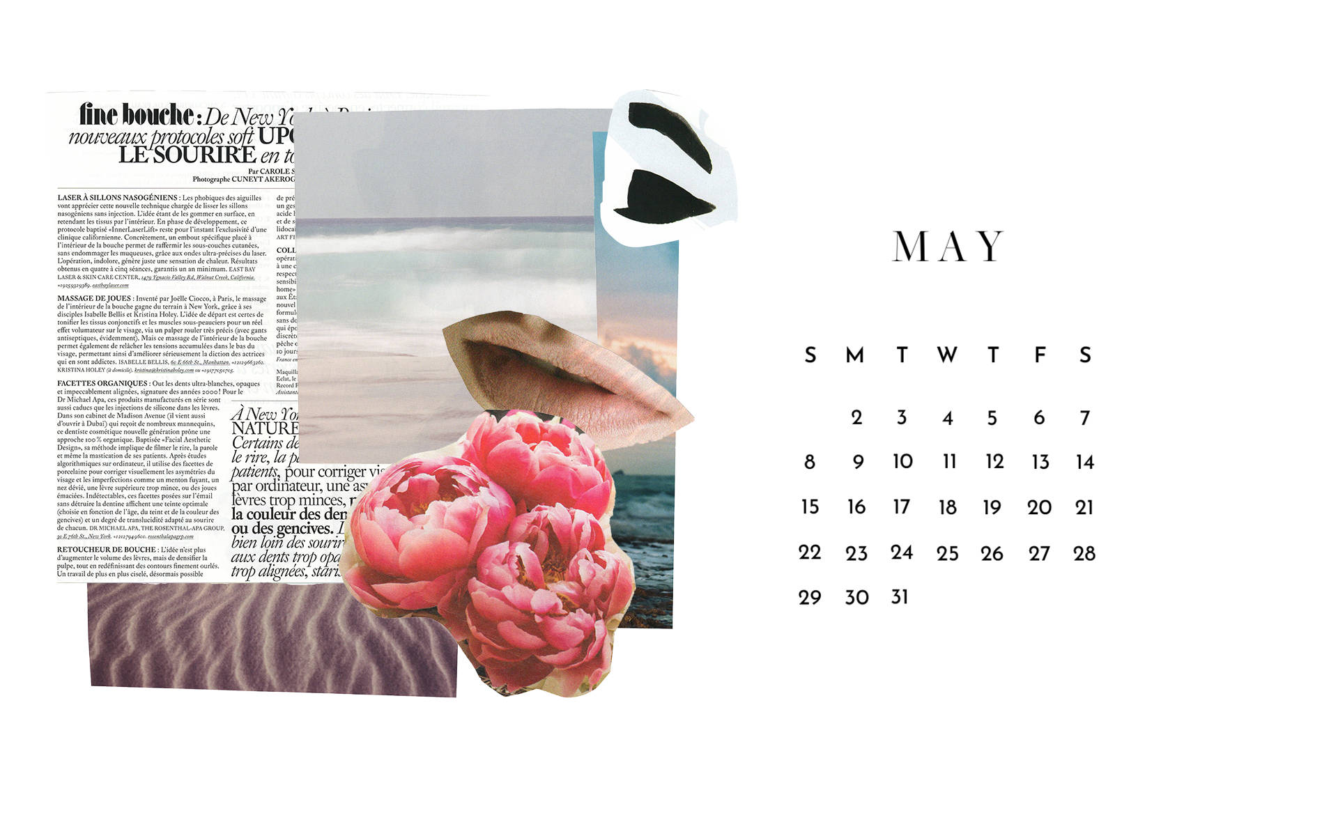 A Calendar With Flowers And A Newspaper Background