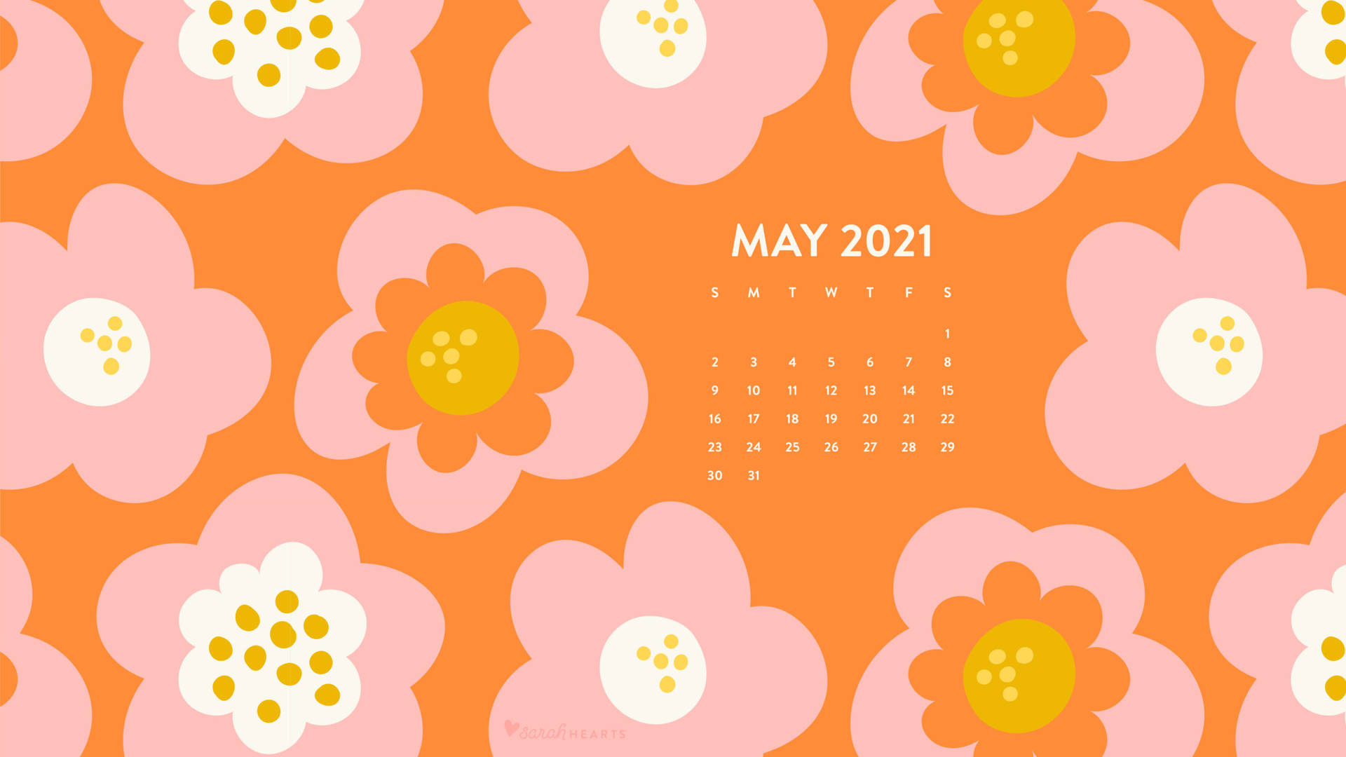 A Calendar With Flowers On An Orange Background