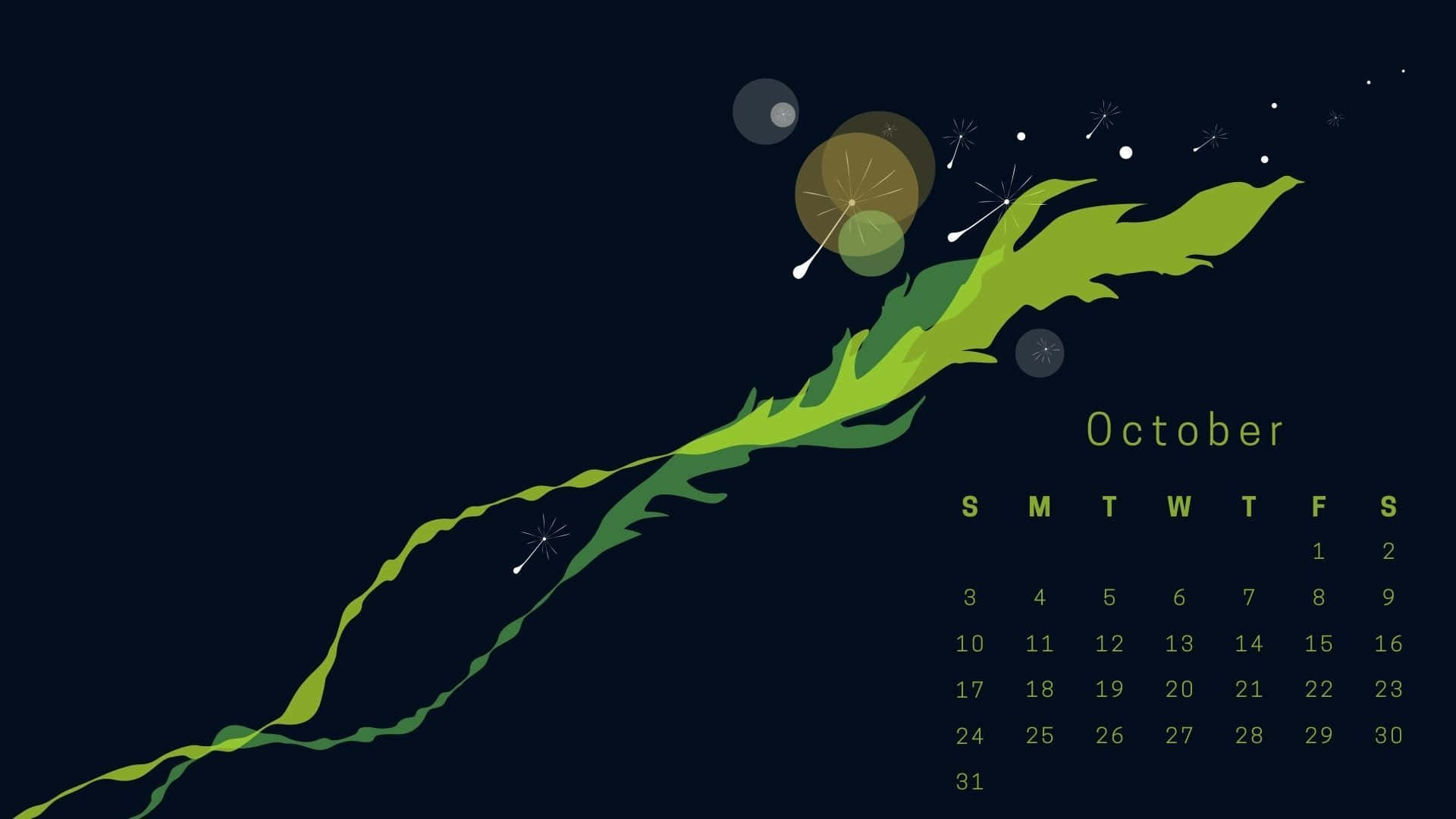 A Calendar With Green Leaves And A Black Background Background