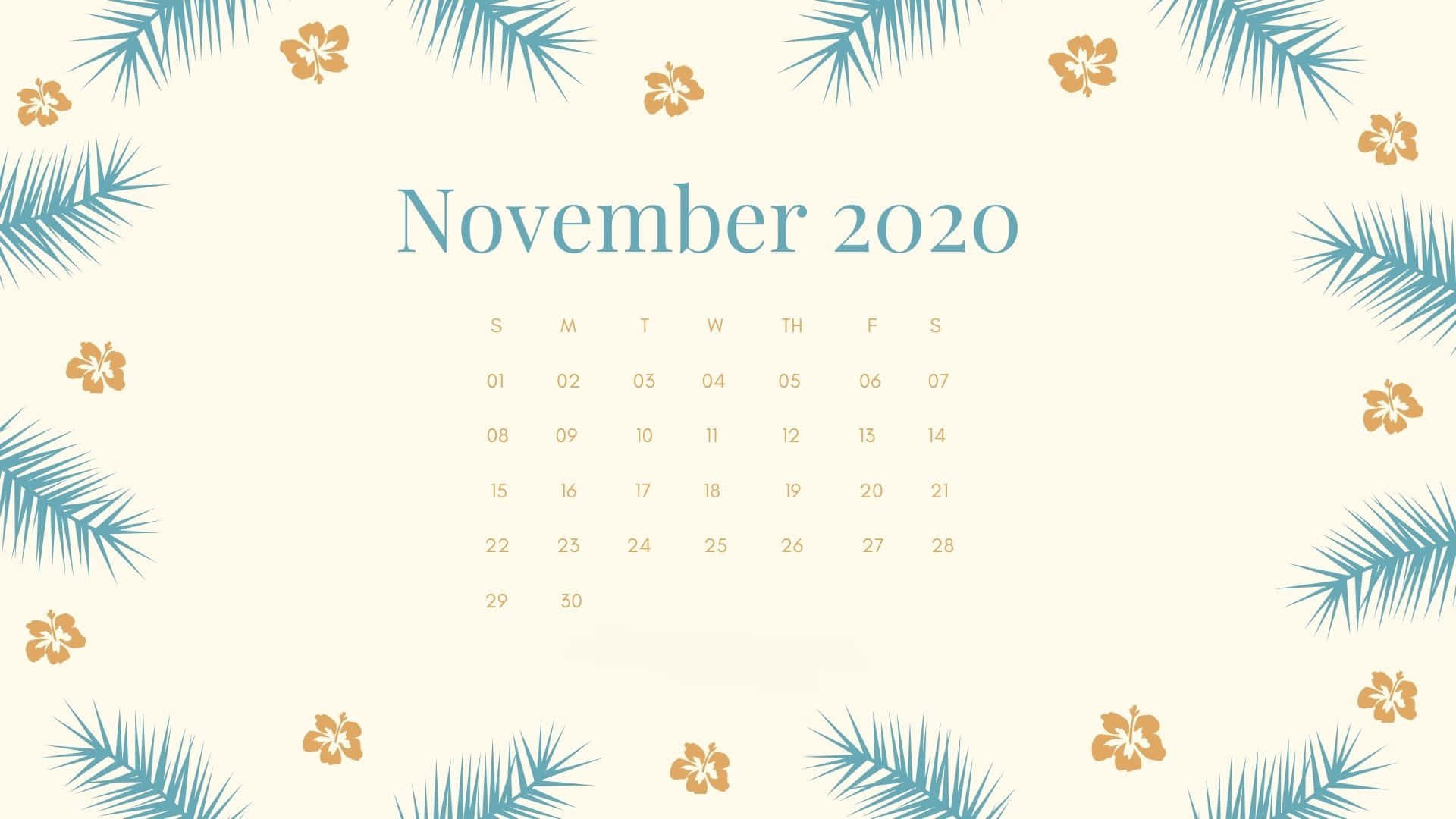 A Calendar With Palm Leaves And The Word November 2020 Background