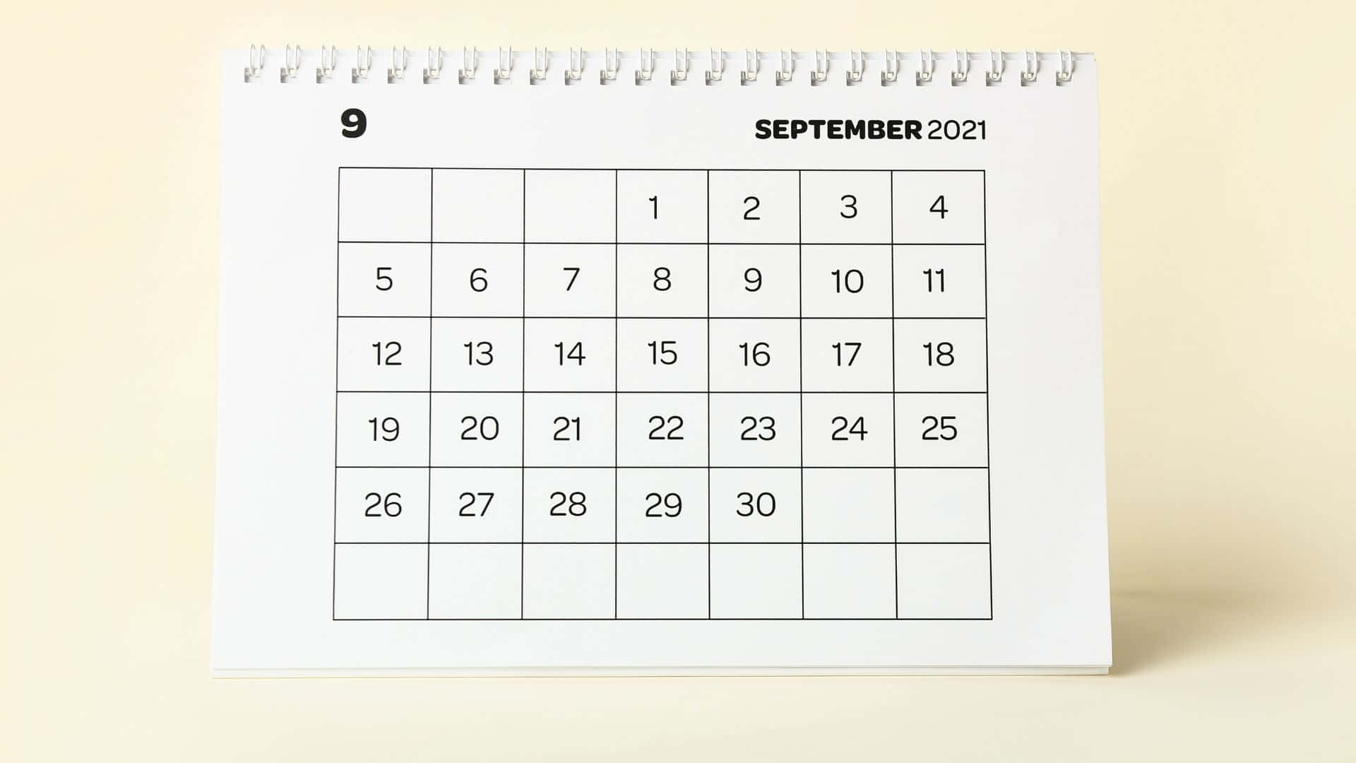 A Calendar With The Number 9 On It Background