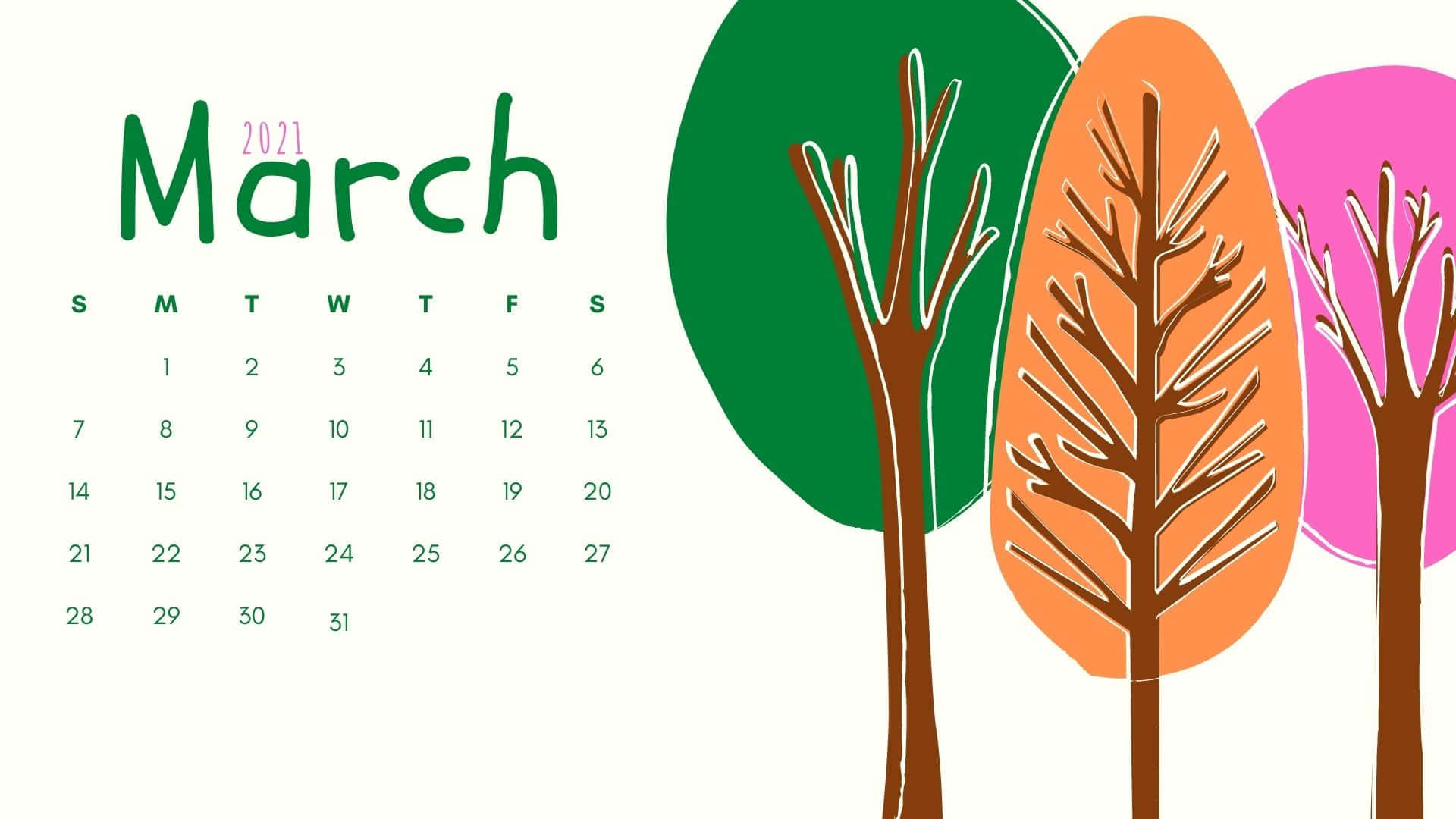 A Calendar With Trees In The Background Background