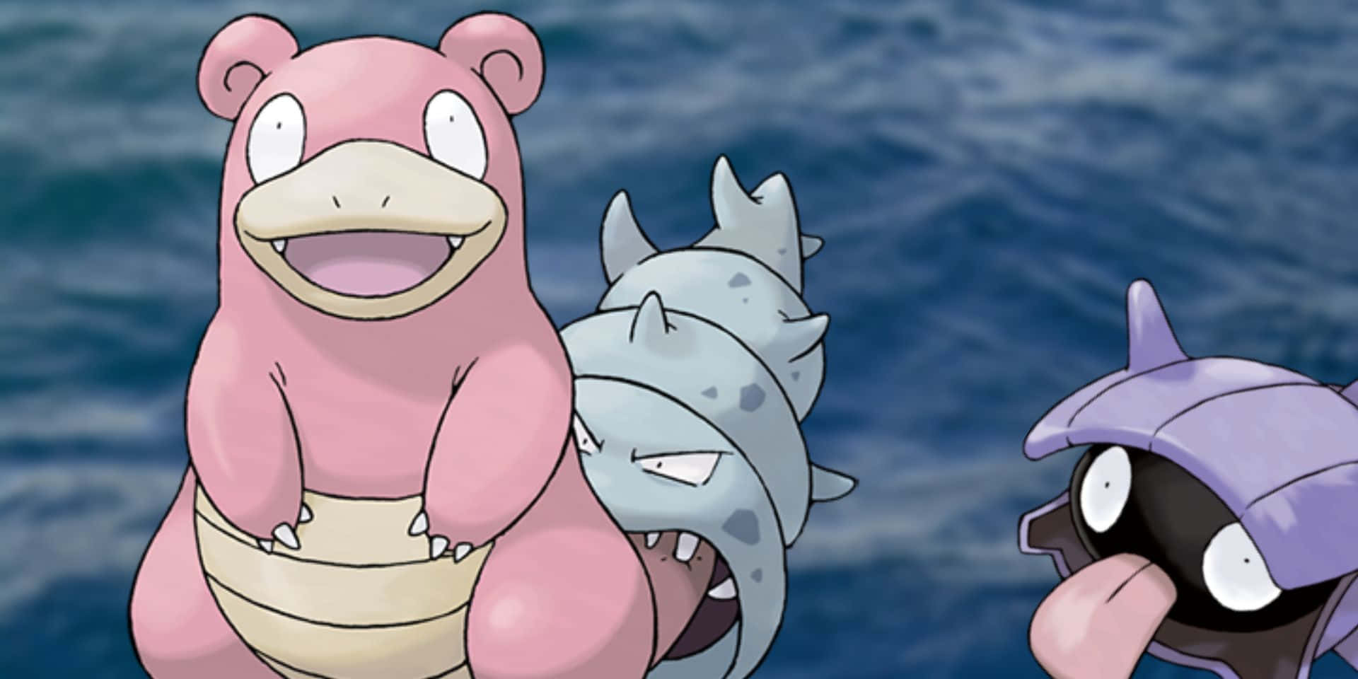 A Captivating Depiction Of Shellder Closely Interacting With Slowbro In Their Habitat.