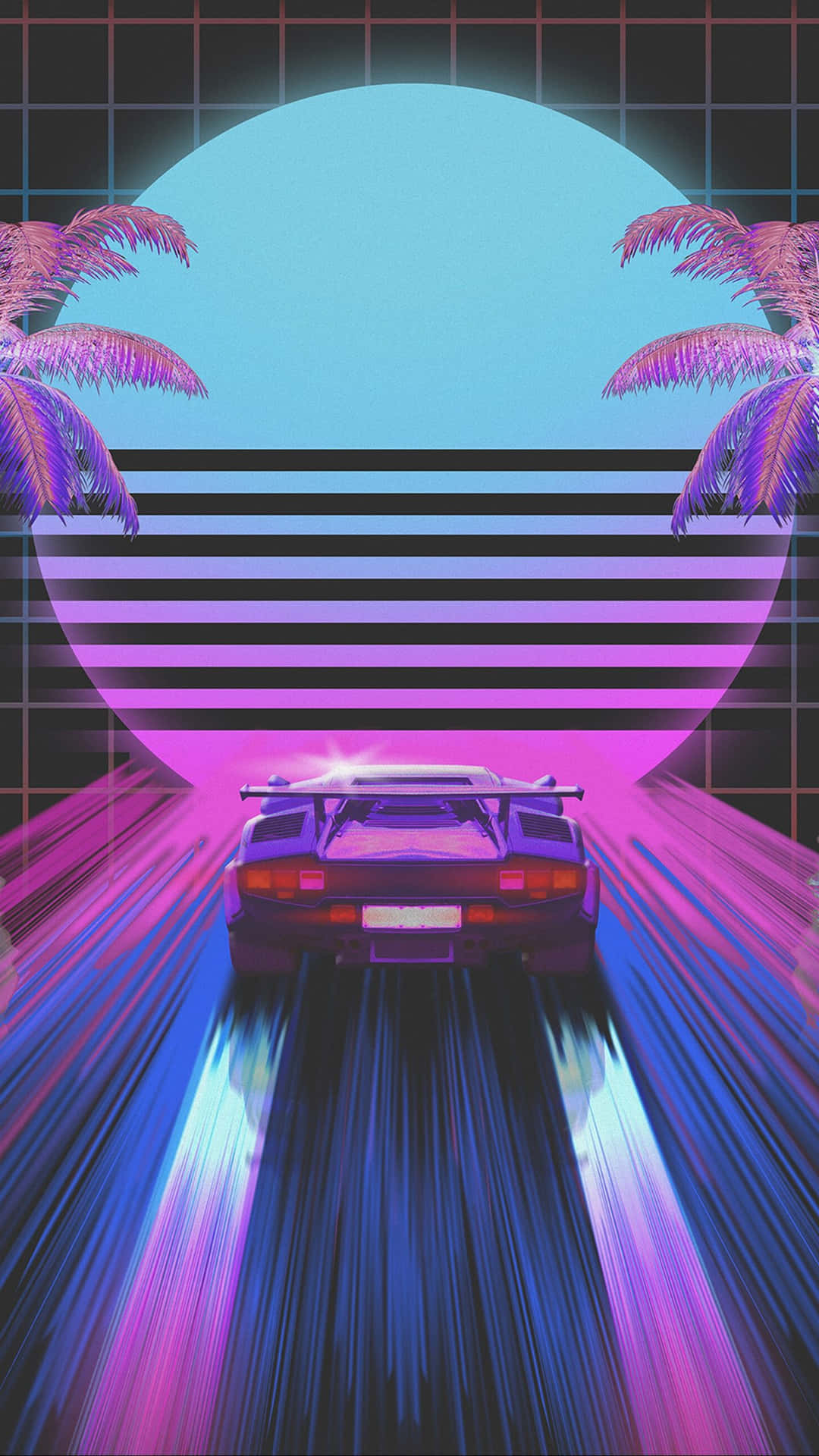 A Car Driving Through A Neon Light Background