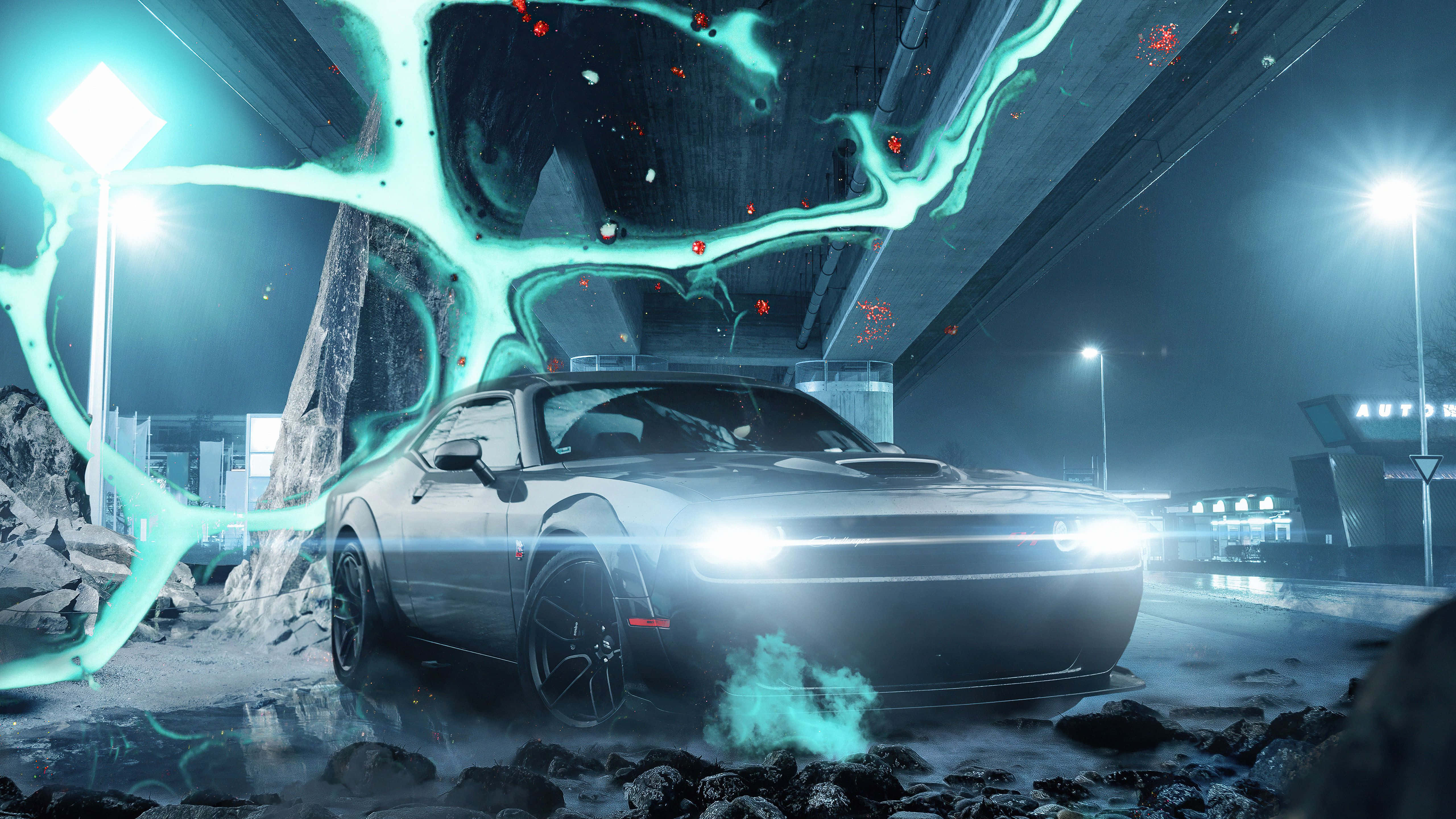 A Car Is Driving Through A Tunnel With A Blue Light Background