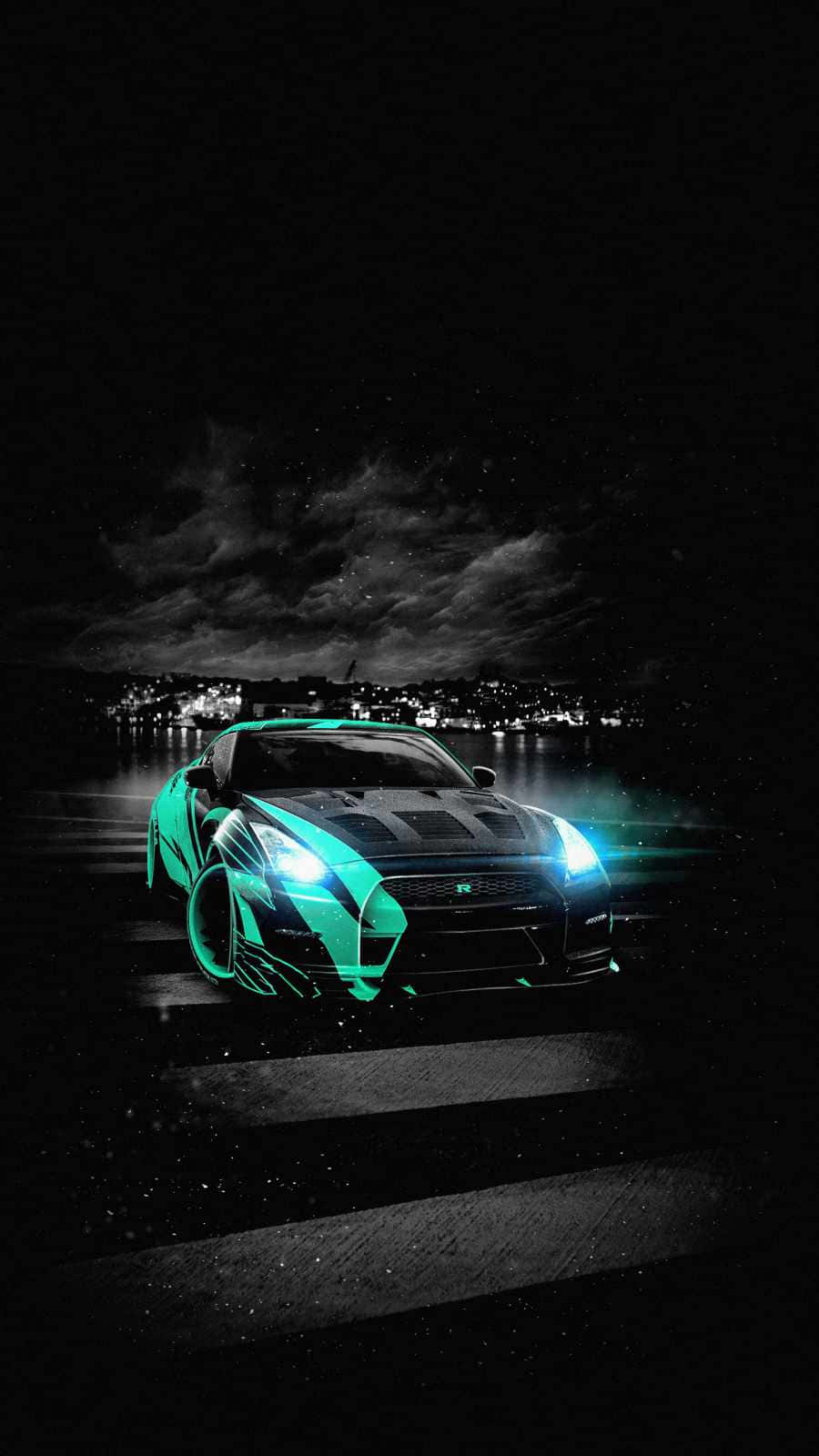 A Car Is On The Road At Night Background