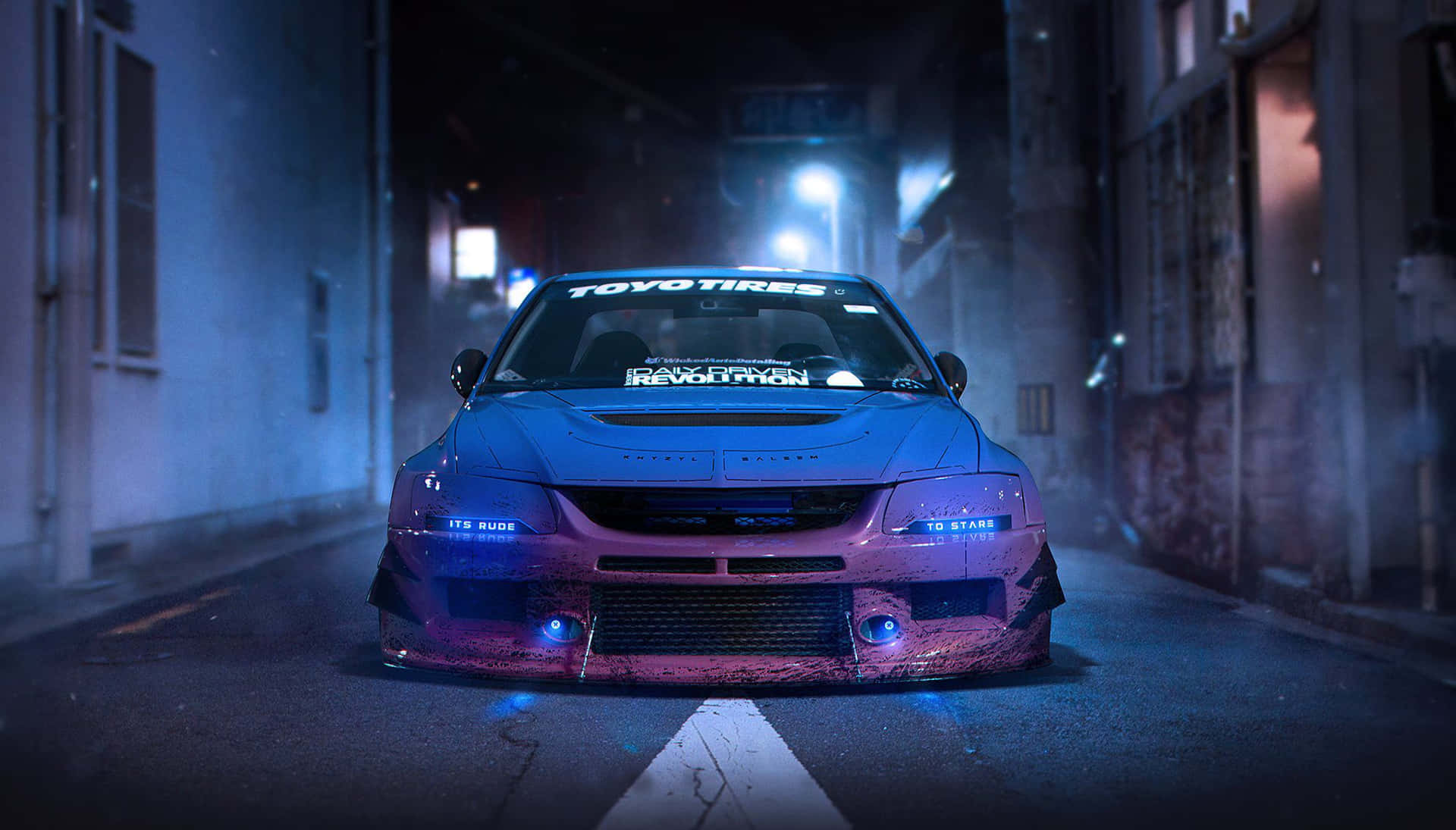 A Car Is Parked In A Dark Alleyway Background